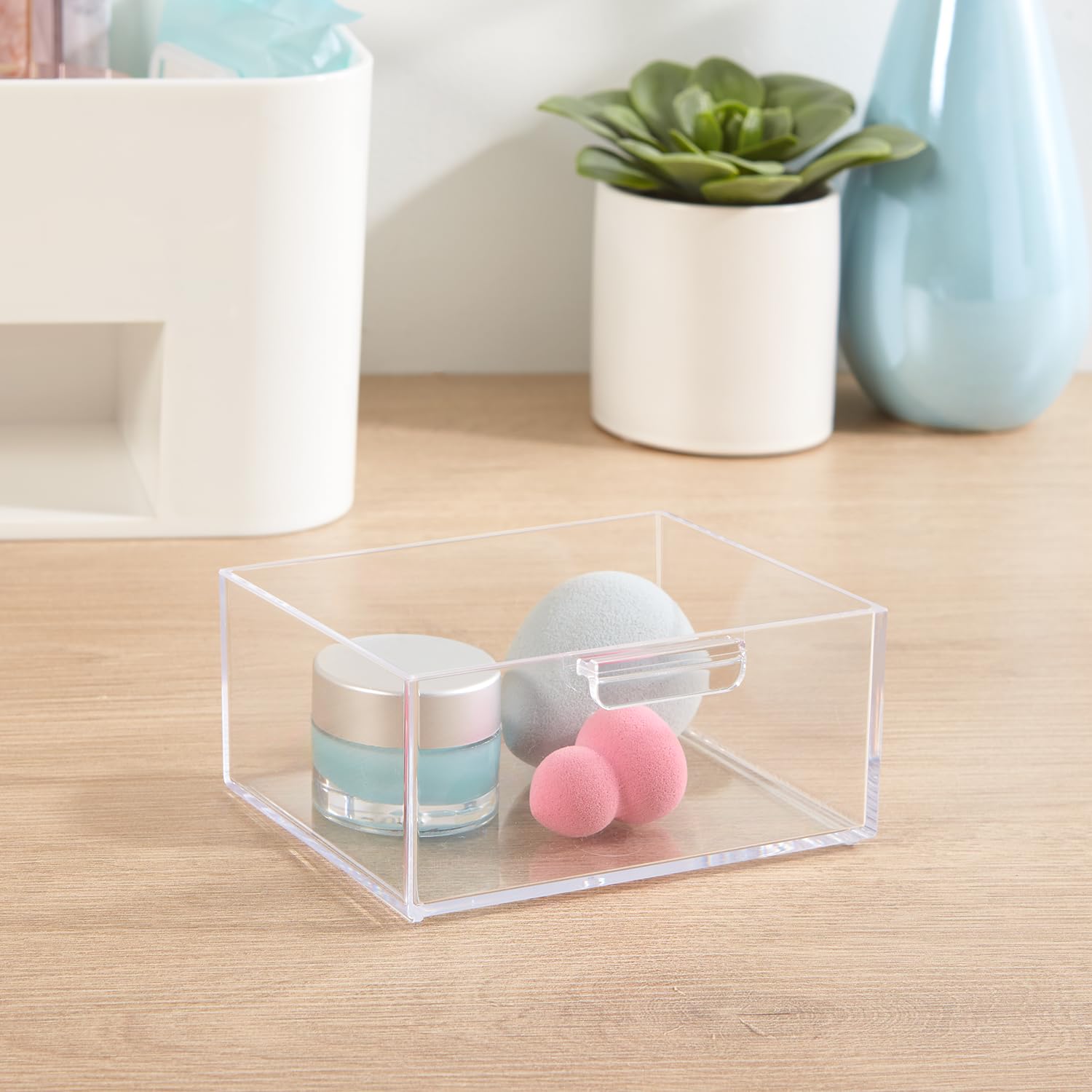STORi Bliss White Makeup Organizer - Countertop Cosmetic Storage with Divided Drawers & Brush Holder | Nail Polish Organizer | Made in USA | Perfect for Vanity, Bathroom & Travel Beauty Organization