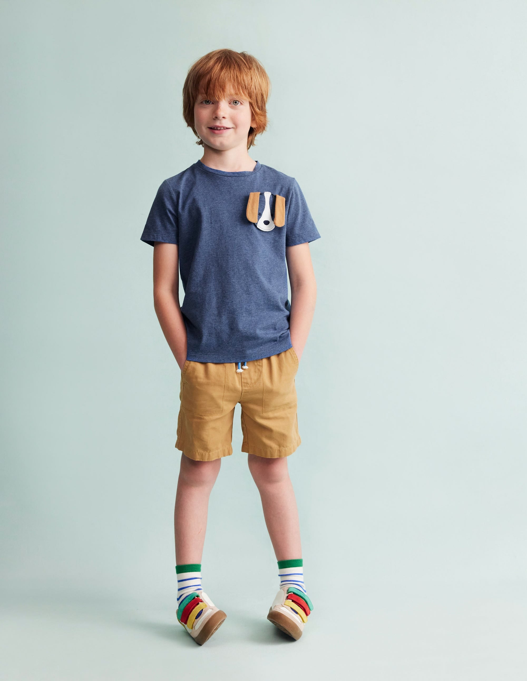 Applique Motif T-Shirt - Starboard Blue Marl - Stylish Casual Wear for Everyday Outfits and Street Fashion