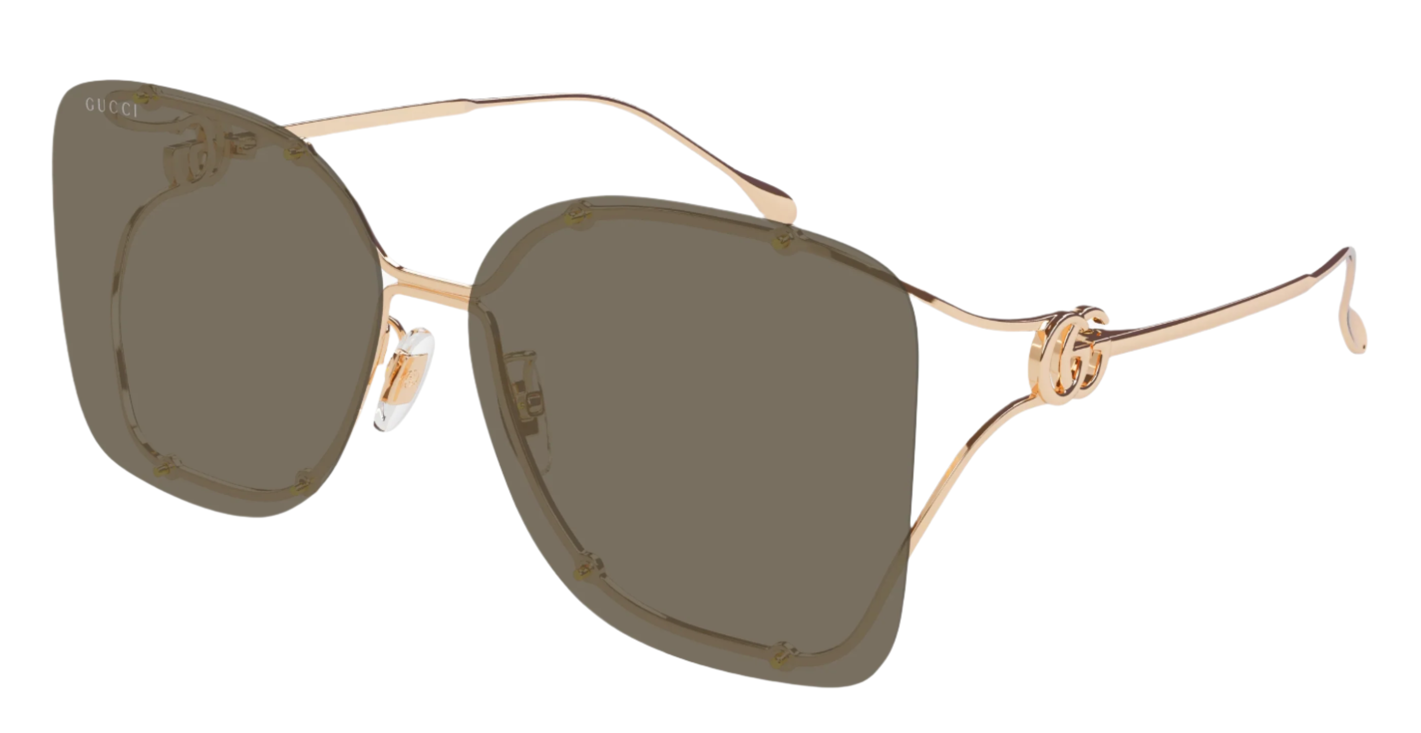 Gucci GG1713SA Rimless Oversized Sunglasses for Women - Rose Gold Brown Frame & UV Protection - Perfect for Beach, Driving & Fashion Accessories