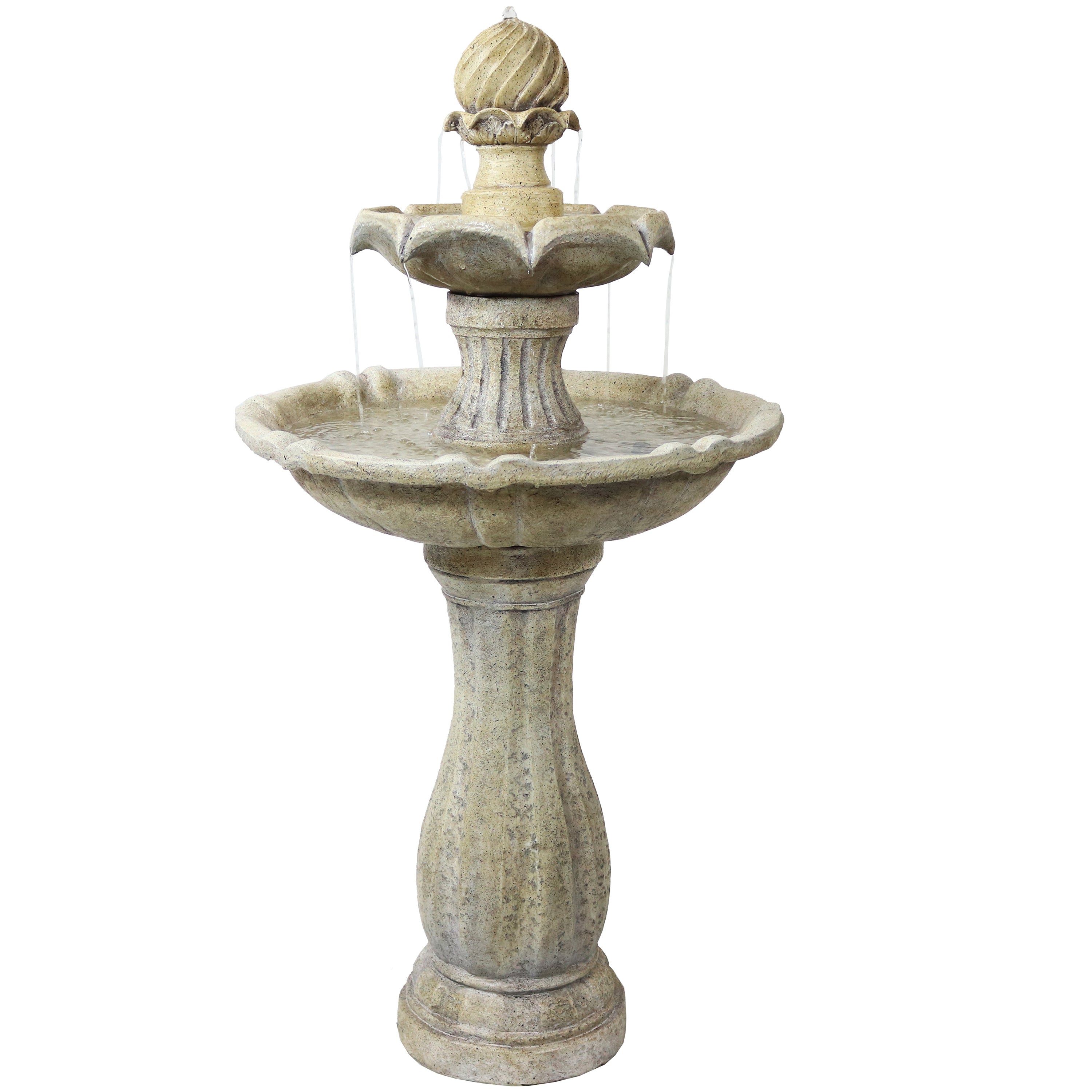 Sunnydaze 45-Inch 2-Tier Arcade Solar Outdoor Water Fountain with LED Lights - Perfect for Garden, Patio, and Backyard Decor