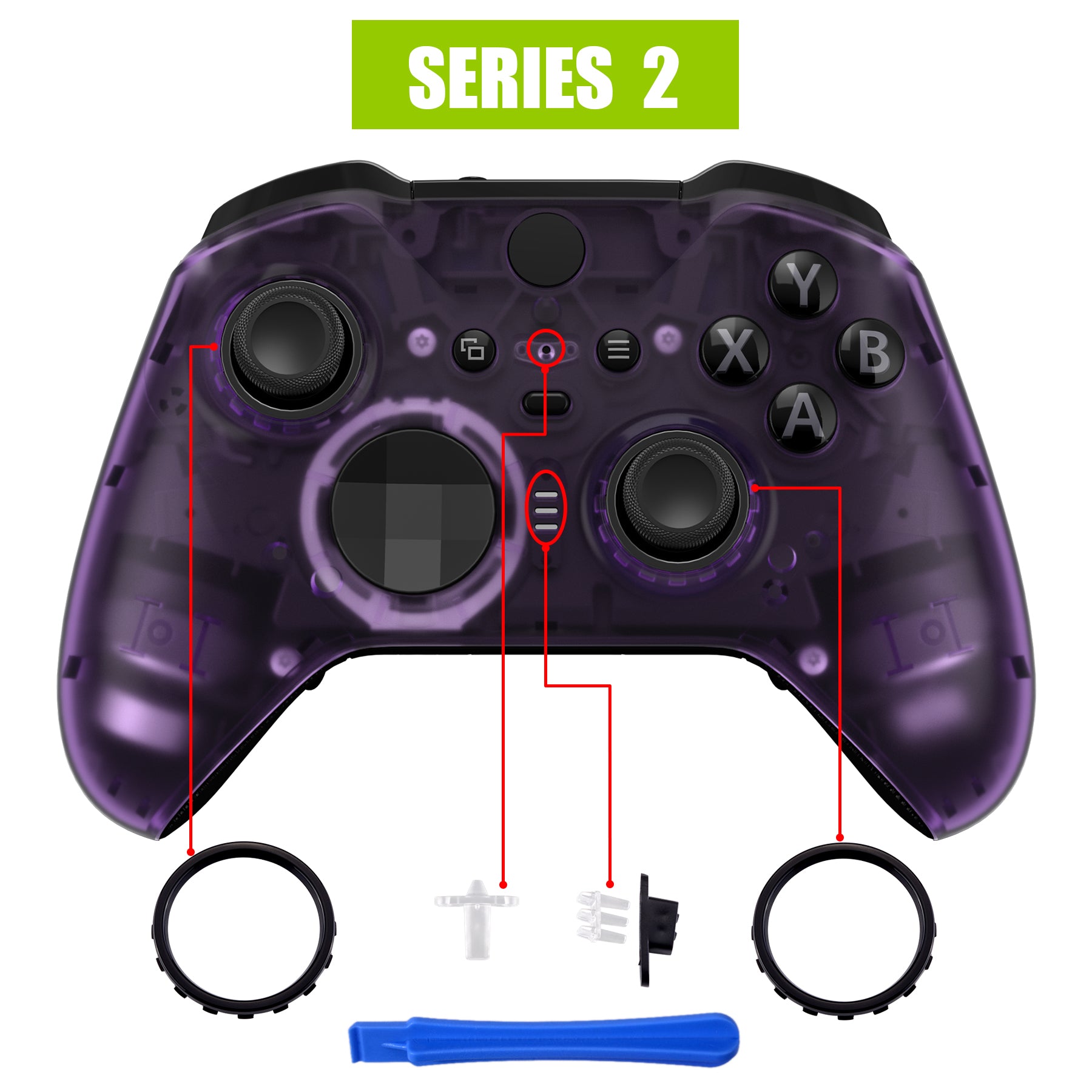 eXtremeRate Clear Atomic Purple Replacement Front Housing Shell Case with Accent Rings for Xbox One Elite Series 2 & Elite 2 Core Controller (Model 1797) - Custom Gaming Accessory for Enhanced Style & Protection - Perfect for Gaming Enthusiasts & Professional Players