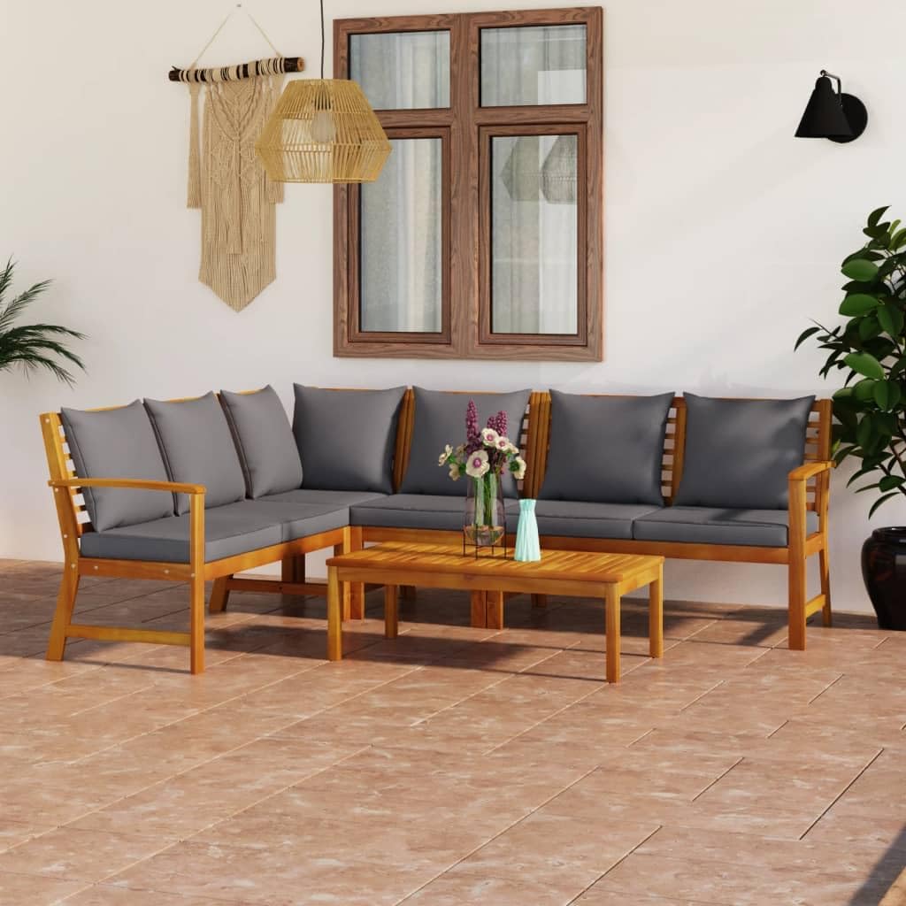vidaXL Outdoor Lounge Set - Solid Acacia Wood Modern Patio Furniture with Cushions & Coffee Table | Weather-Resistant & Durable | Perfect for Backyard, Garden, Poolside or Terrace Relaxation