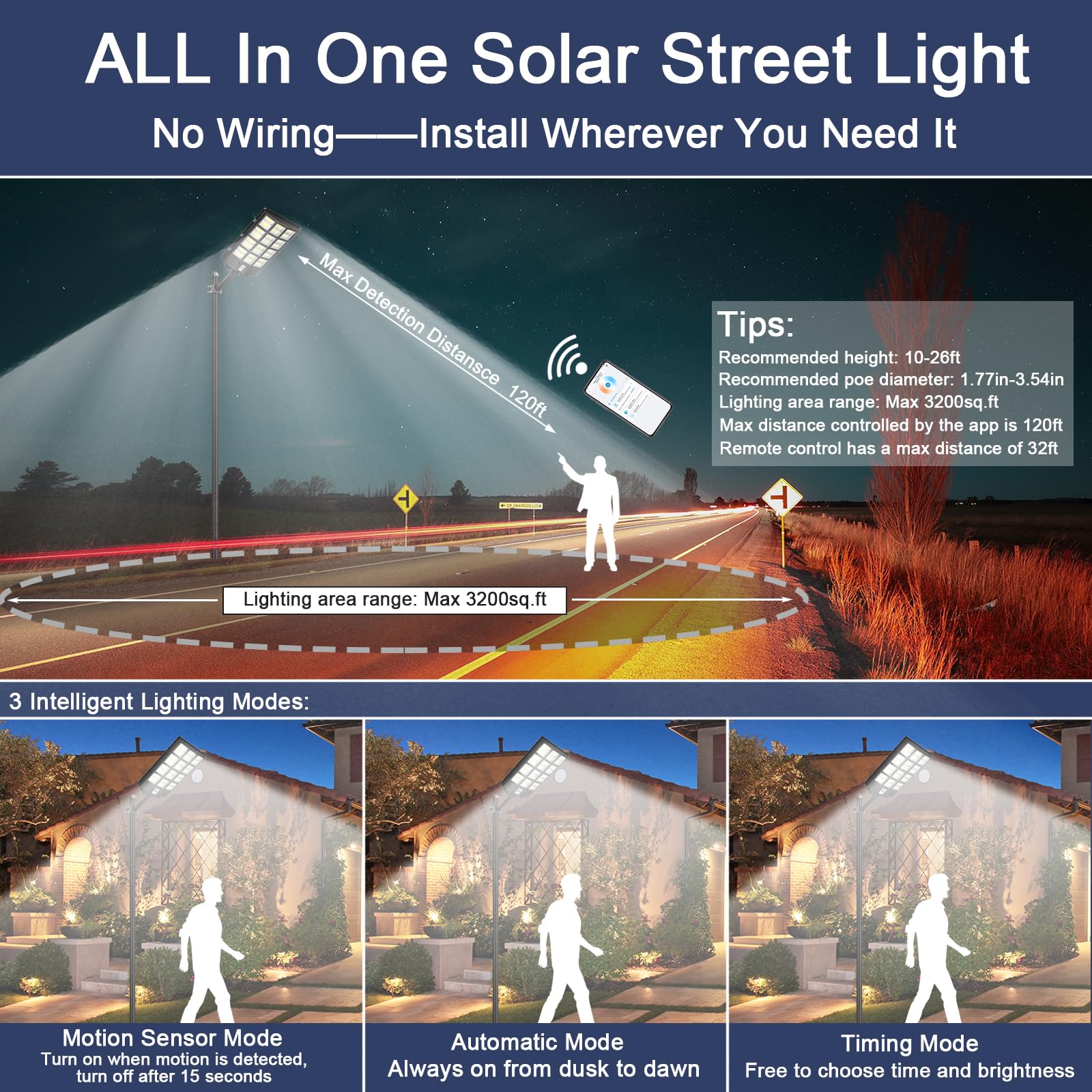 2000W Solar Street Lights Outdoor Waterproof - 250,000lm LED Flood Lights with Smart App Control, Dusk to Dawn Sensor (2 Pack) - Perfect for Driveway, Garden, Backyard & Security Lighting