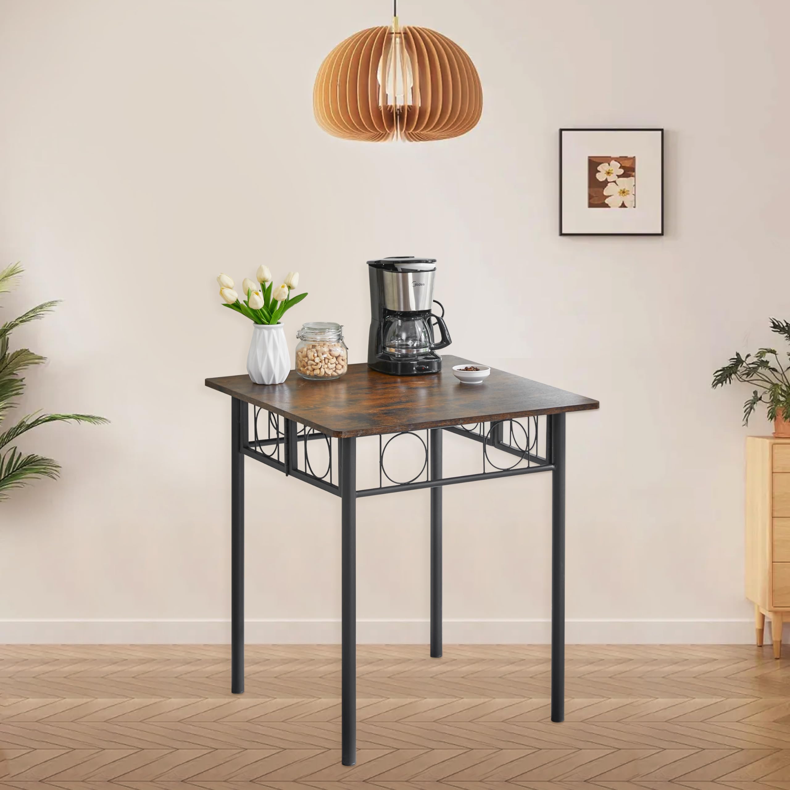 JOIN IRON 4-Person Folding Dining Table with Removable Panels - No Assembly Required Space-Saving Kitchen Table with Metal Legs (Brown) - Perfect for Small Apartments, Dorms, and Compact Dining Areas
