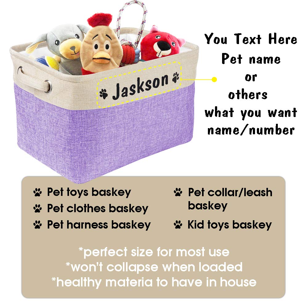 Personalized Collapsible Dog Toy Storage Basket with Pet's Name - Rectangular Organizer for Dog Toys, Coats, Clothing & Accessories | Space-Saving Pet Gear for Home, Travel & Grooming Stations (Purple)