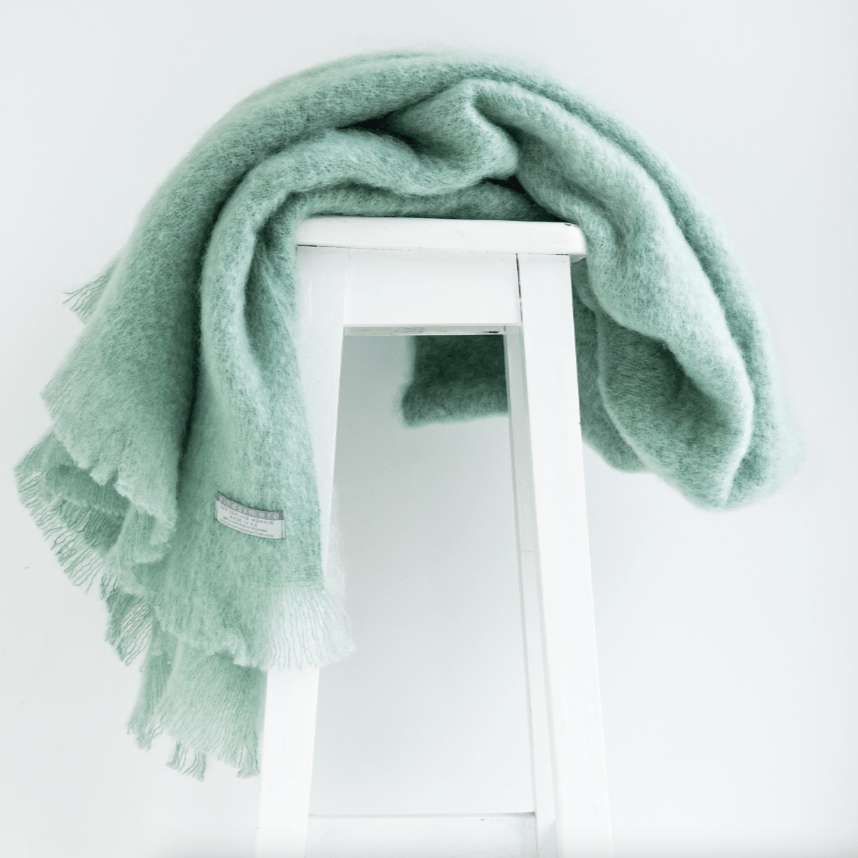 Luxury Windermere Mint Mohair Throw Blanket - Soft & Cozy for Sofa, Bed, or Couch - Perfect for Winter Warmth & Home Decor