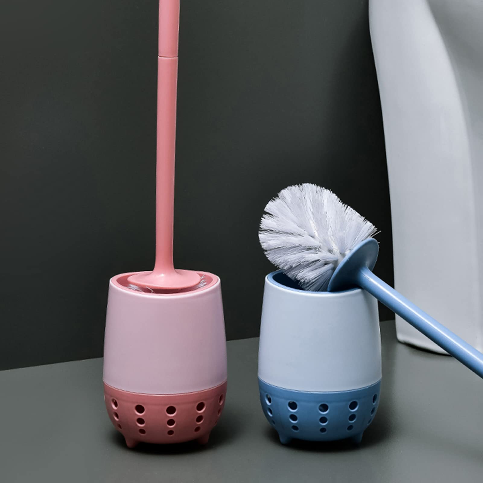 2-Pack FHGHUD Toilet Brush Set with Ventilated Holder & Long Ergonomic Handle - Flexible Cleaning Brushes for Bathroom, Toilet & Tight Spaces - Perfect for Home, RV & Office Use