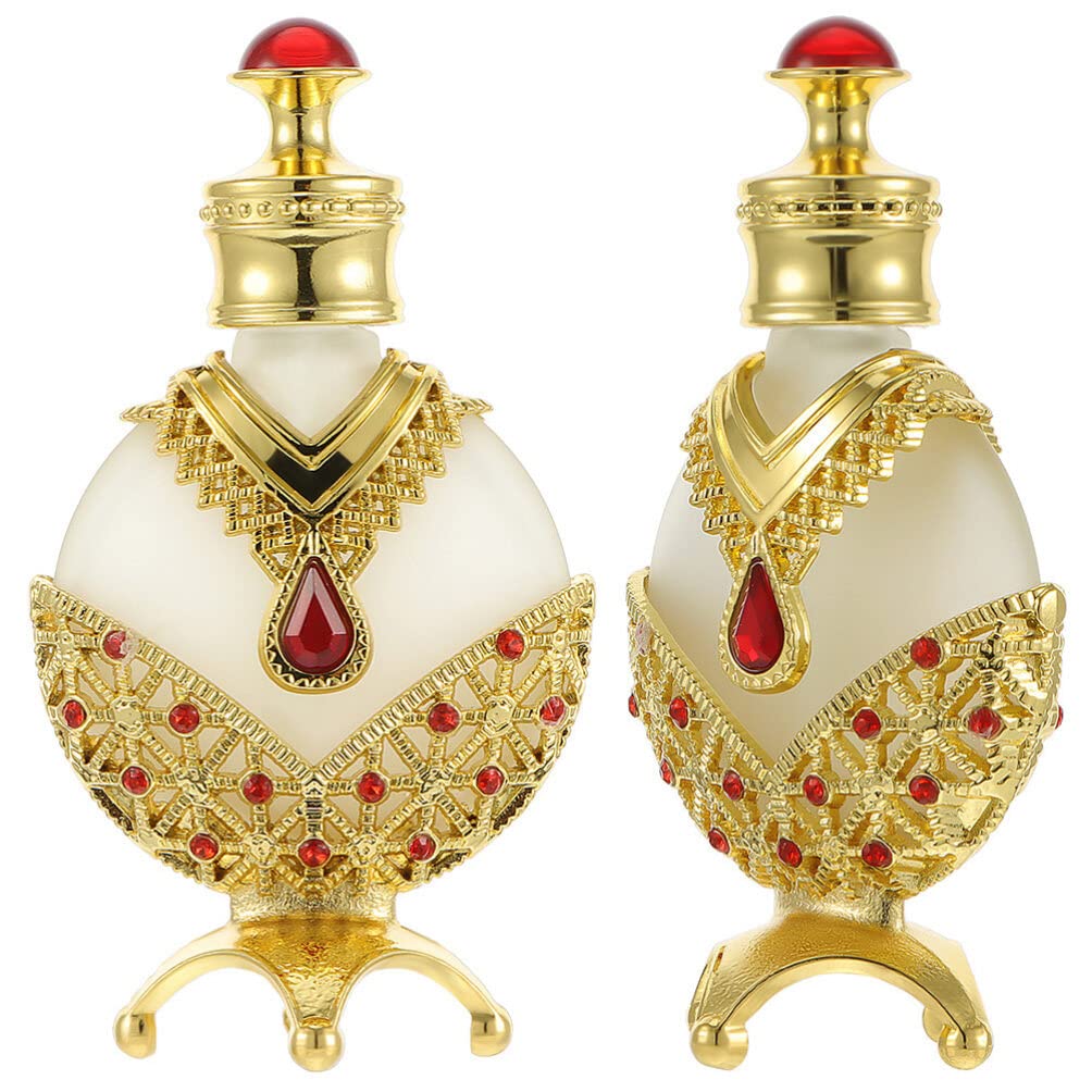 FRCOLOR 2 Pack Vintage Glass Perfume Bottles - 10ml Empty Refillable Crystal Perfume Containers for DIY Fragrances, Travel & Home Decor | Elegant Decorative Bottles for Essential Oils, Cologne & Perfume Accessories
