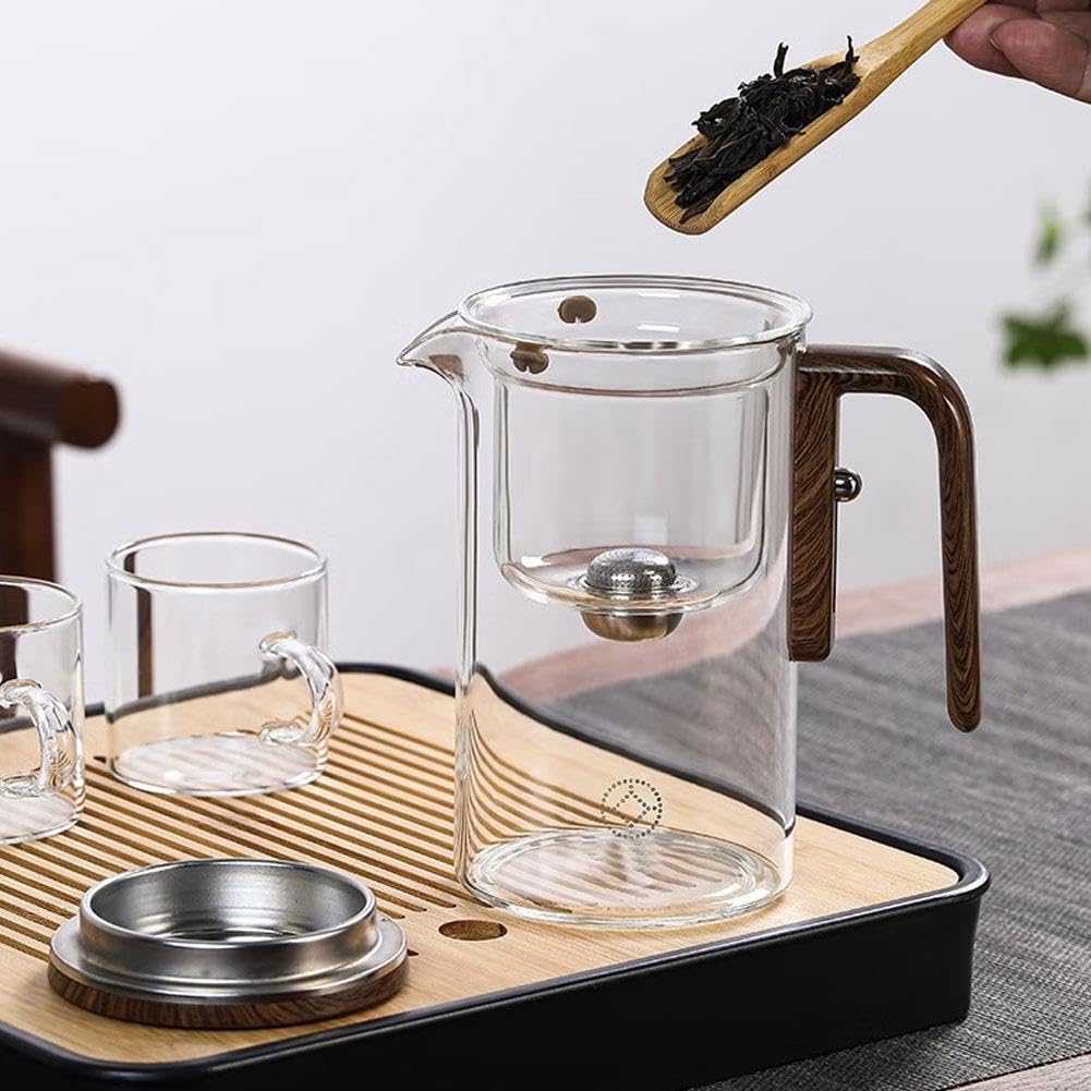 Enchanti Magic Glass Teapot with Wooden Handle - Water Separation Loose Leaf Tea Infuser - Press Control Design for Perfect Brewing - Ideal for Home, Office, Witchcraft & Tea Ceremonies