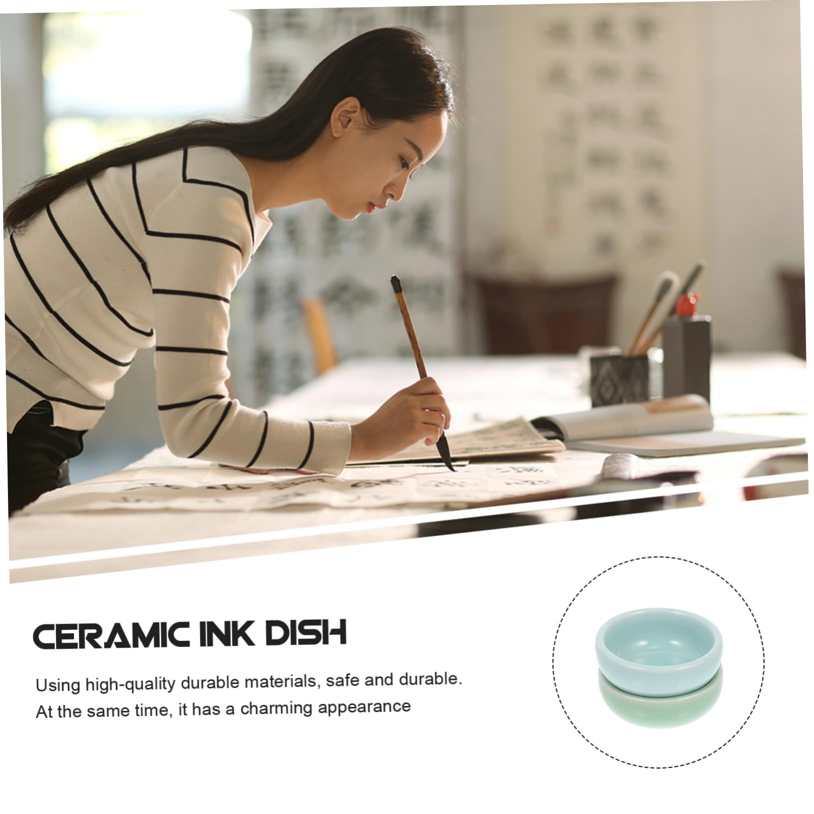8 Pcs Ceramic Ink Dish Set - Brush Wash Tray for Chinese Calligraphy & Painting