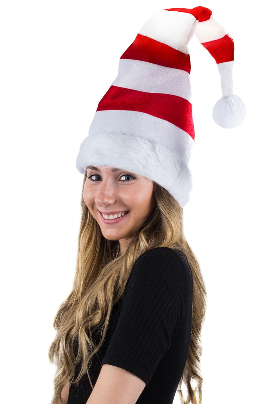 Tigerdoe Striped Santa Hat & Elf Hat Set - 2 Pack Christmas Costume Hats for Holiday Parties, Xmas Photos & Festive Celebrations