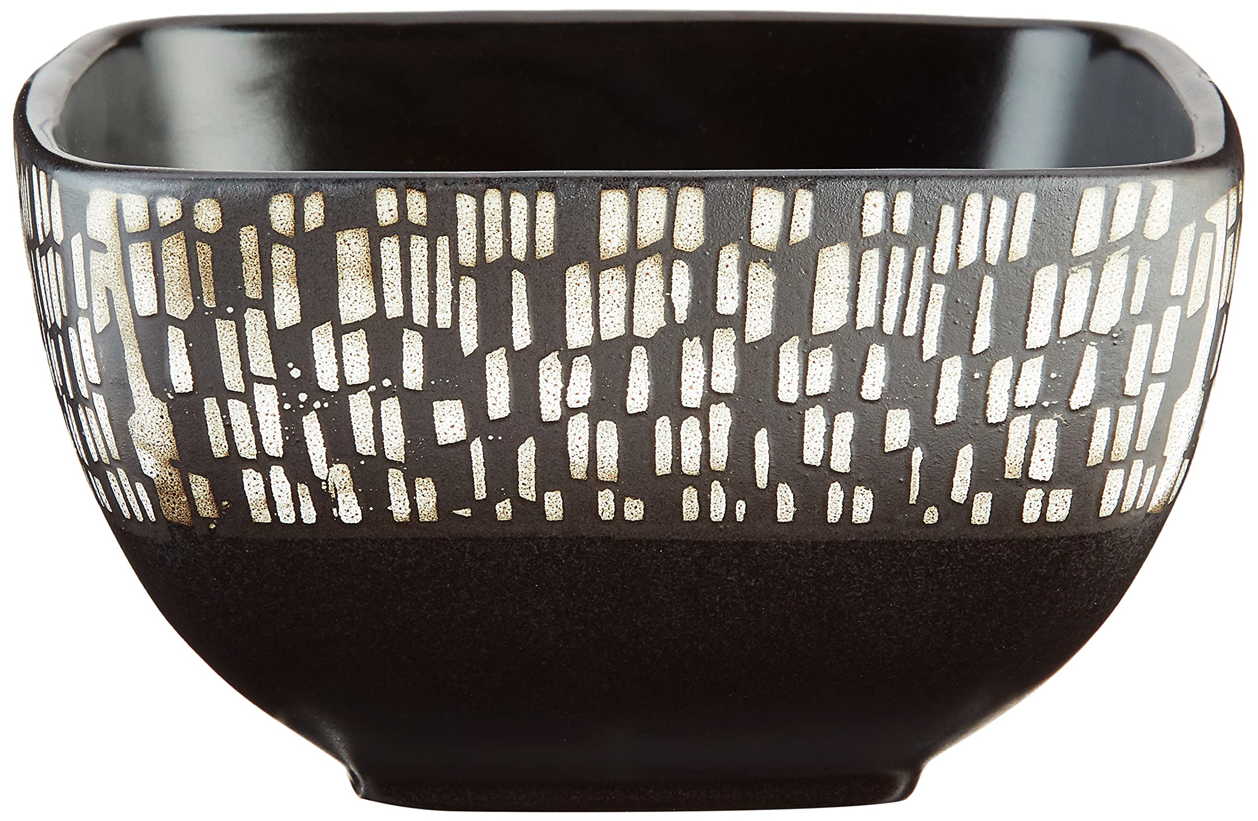 Elama 16-Piece Square Stoneware Dinnerware Set - Matte Black & Tan Tile Pattern - Durable Dish Set for Everyday Use, Dinner Parties & Modern Kitchens
