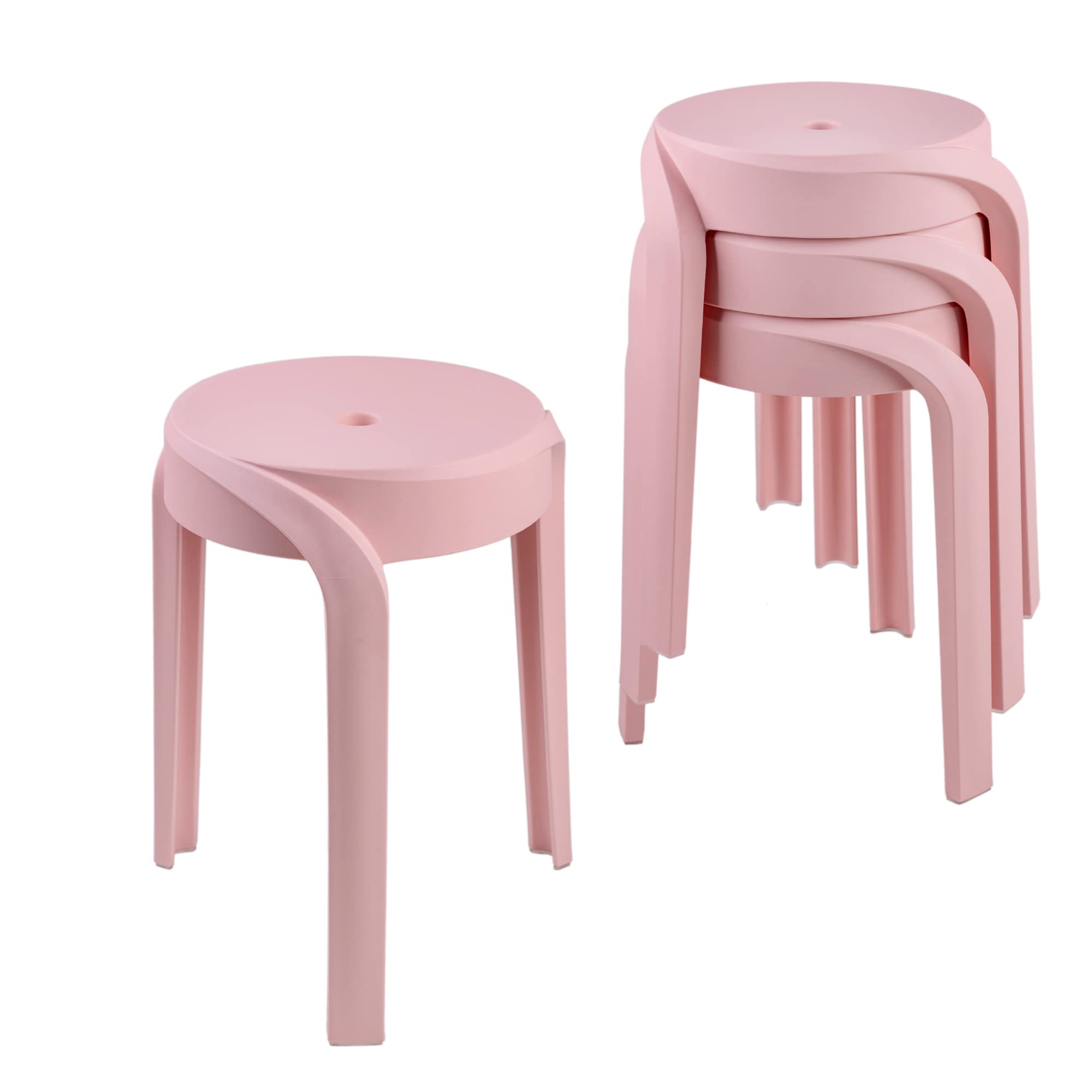 MITLOXX 17.7 Inch Modern Plastic Stool Set of 4 - Round Stackable Chairs with Whirl Design, Waterproof for Indoor & Outdoor Use - Perfect for Home, Office, Classroom, Shower, Patio, and Garden (Pink)