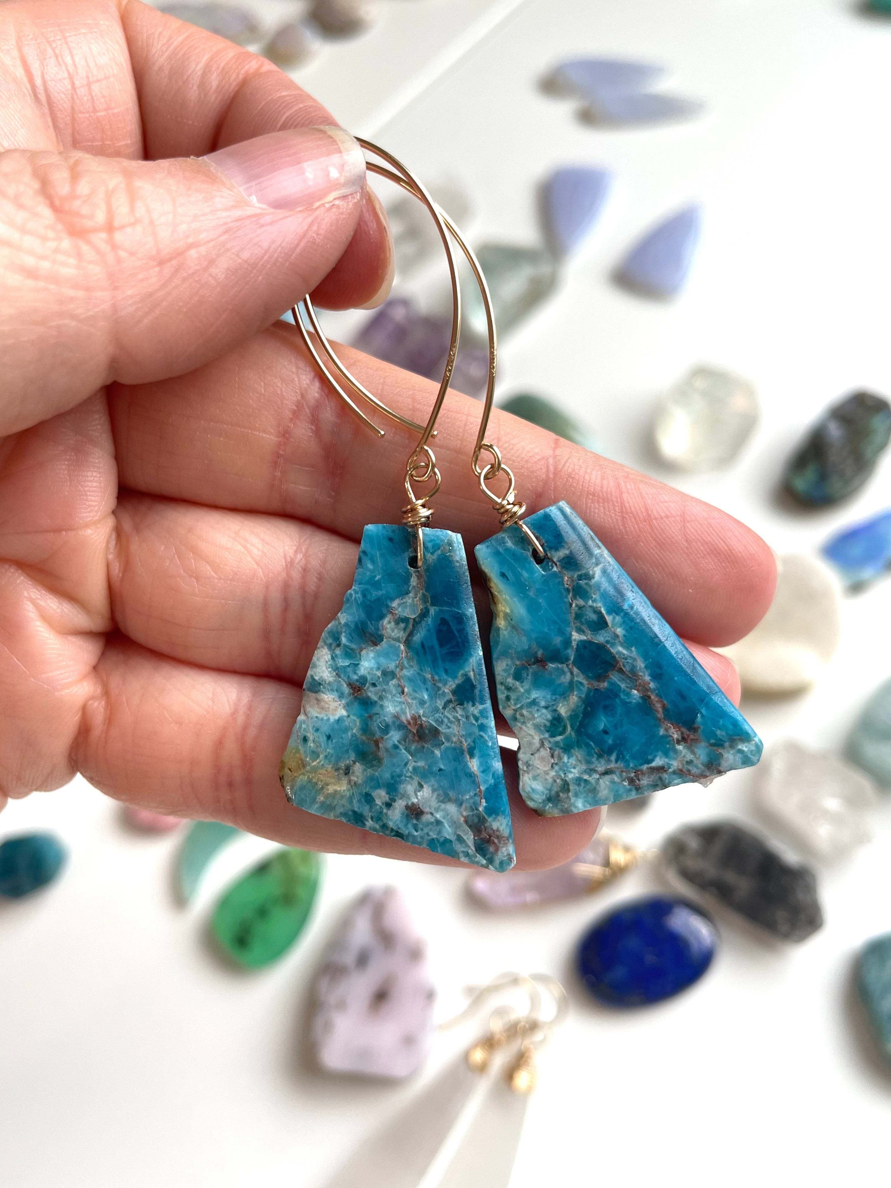 Blue Apatite Statement Earrings - Gold Filled Dangle Earrings for Women | Elegant Jewelry for Parties, Weddings & Special Occasions