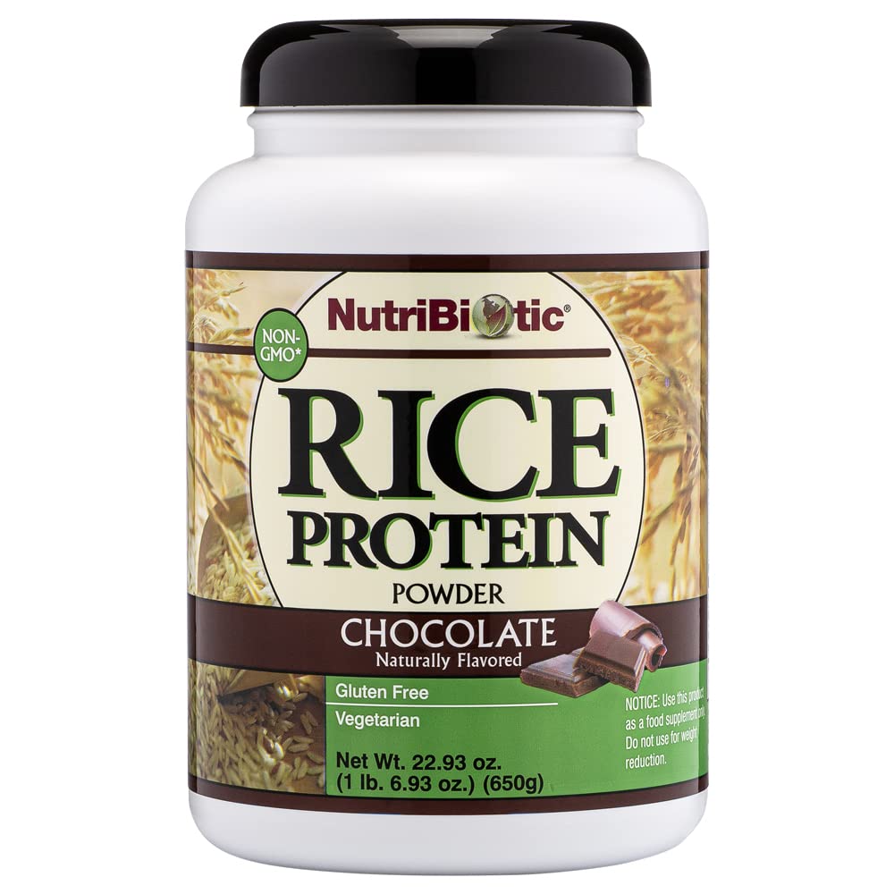 NutriBiotic Chocolate Rice Protein Powder - 1 lb 6.9 oz | Vegan, Keto & Low Carb Plant-Based Protein | Non-GMO, Gluten-Free & Chemical-Free | Easy Digest & Rich in Nutrients | Perfect for Smoothies, Baking & Post-Workout Recovery