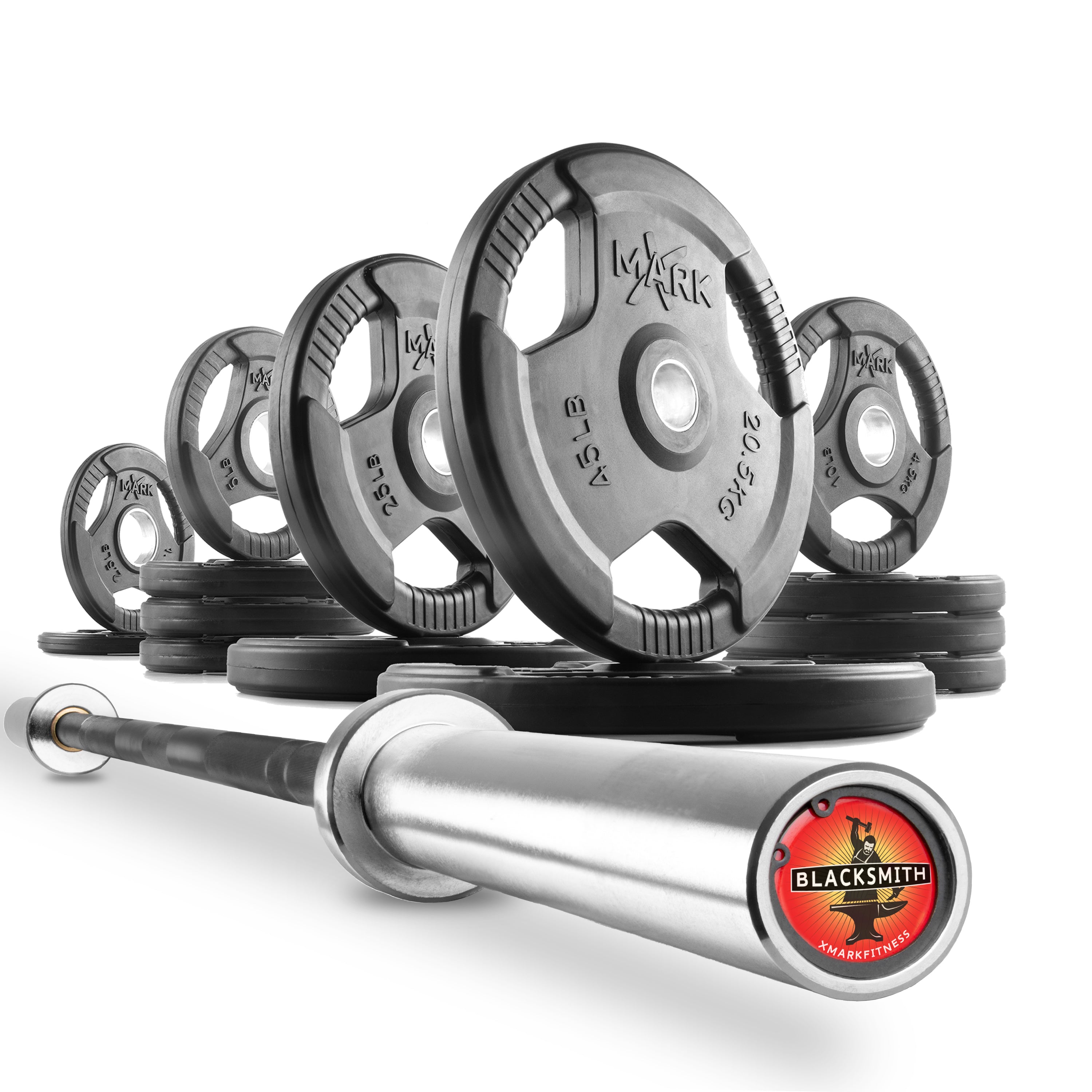 Tri-Grip Olympic Weight Plates & Barbell Set – Premium Strength Training Equipment for Home Gym & CrossFit Workouts