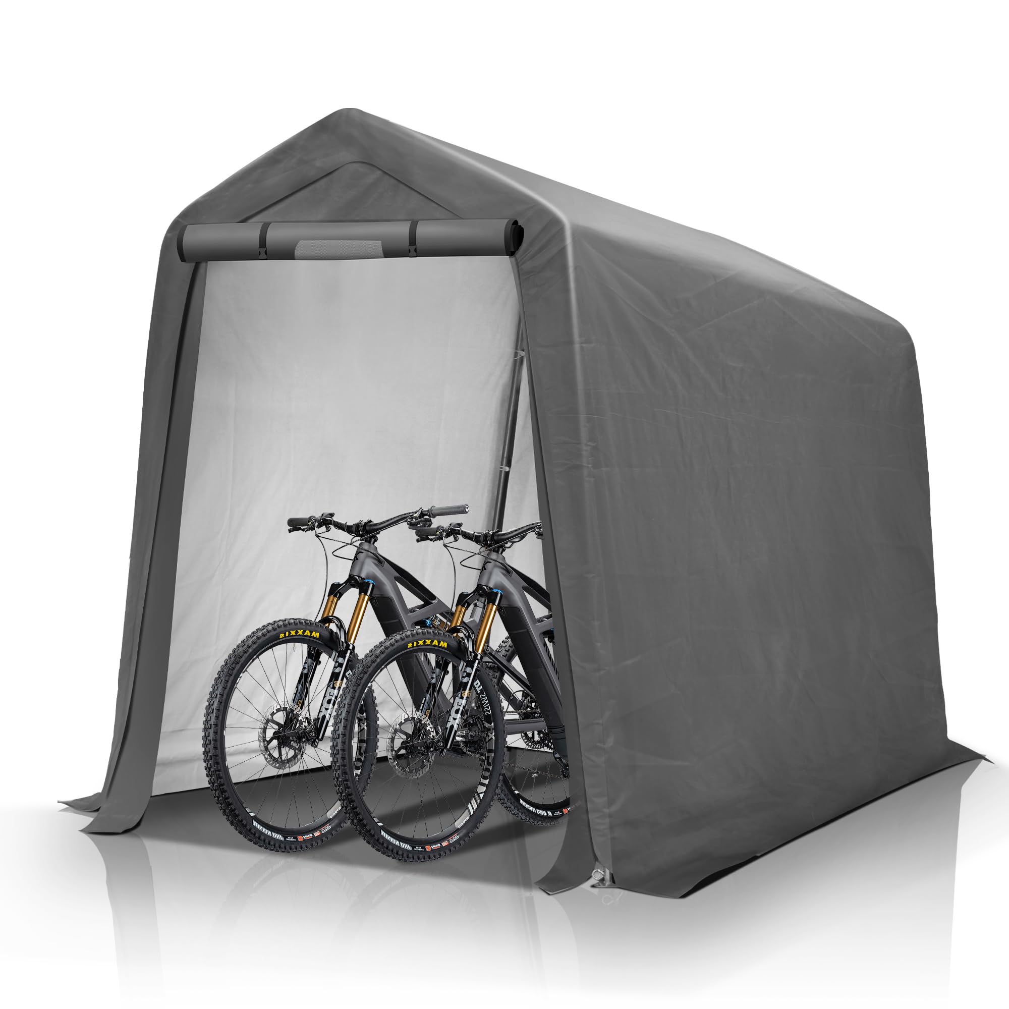 6' x 7' Heavy Duty Outdoor Storage Shed Tent with Roll-Up Ventilated Windows - Portable Garage Shelter for Bike, ATV, Motorcycle - Waterproof & UV Resistant - Perfect for Backyard, Patio, and Driveway Storage (Gray)