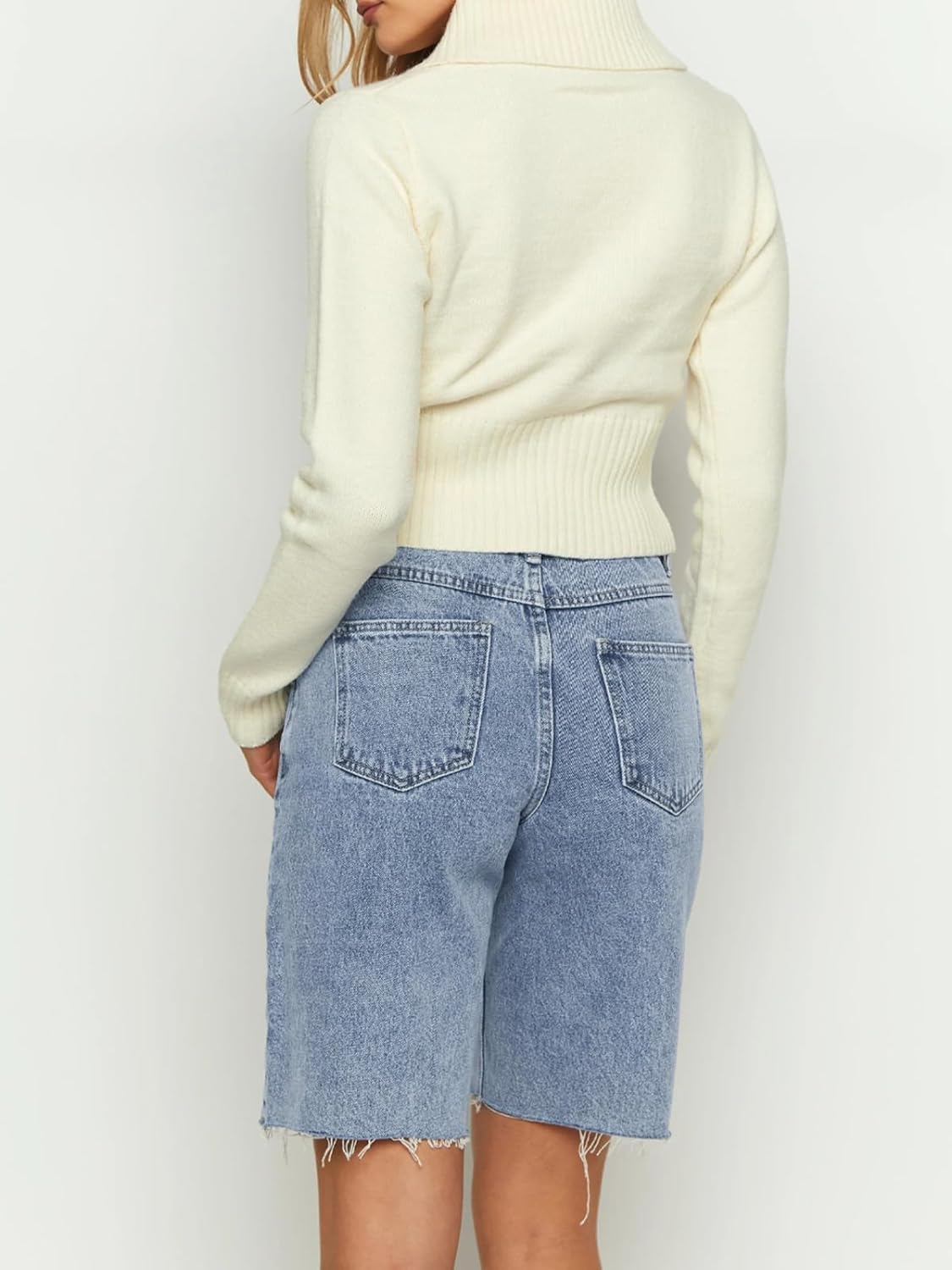 Women's Oversized Bermuda Denim Shorts - High Waisted Knee Length Loose Fit Jean Shorts for Summer | Trendy Casual Wear, Beach Outfits & Street Style Fashion