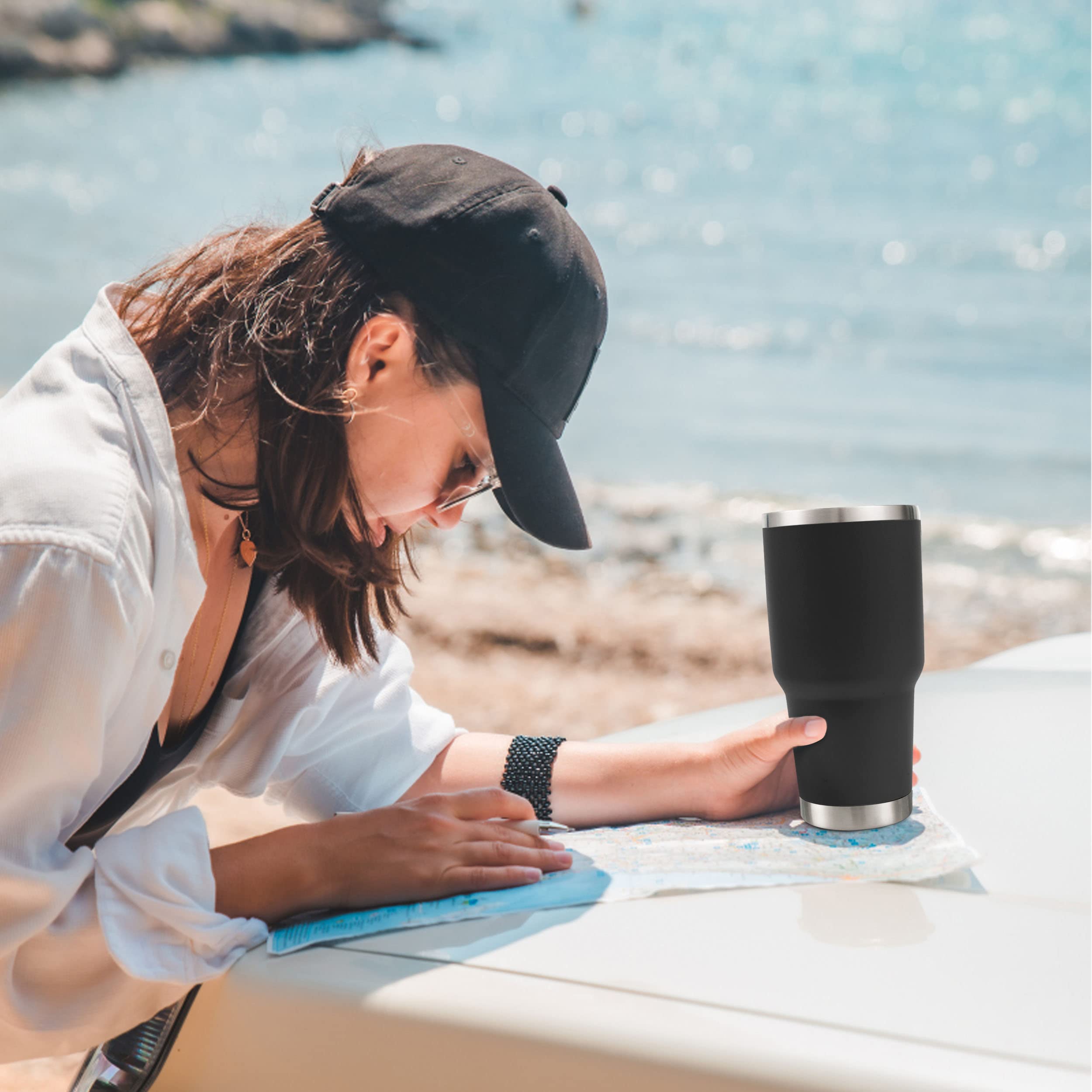 Toopify 30 oz Stainless Steel Insulated Tumbler with Straw Lid - Double Wall Vacuum Travel Mug for Hot & Cold Drinks - Includes Cleaning Brush - Perfect for Office, Gym, Hiking and Road Trips