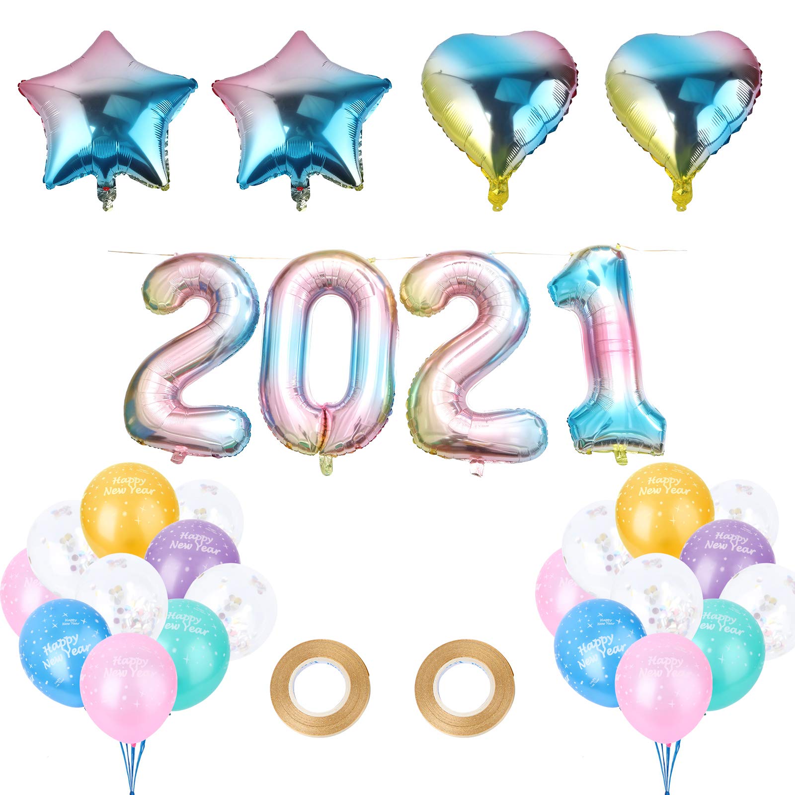 Amosfun 30pcs Happy New Year Balloons 2024 - Printed Latex Party Balloons for New Year's Eve, Christmas, Countdown Celebrations & Home Decorations