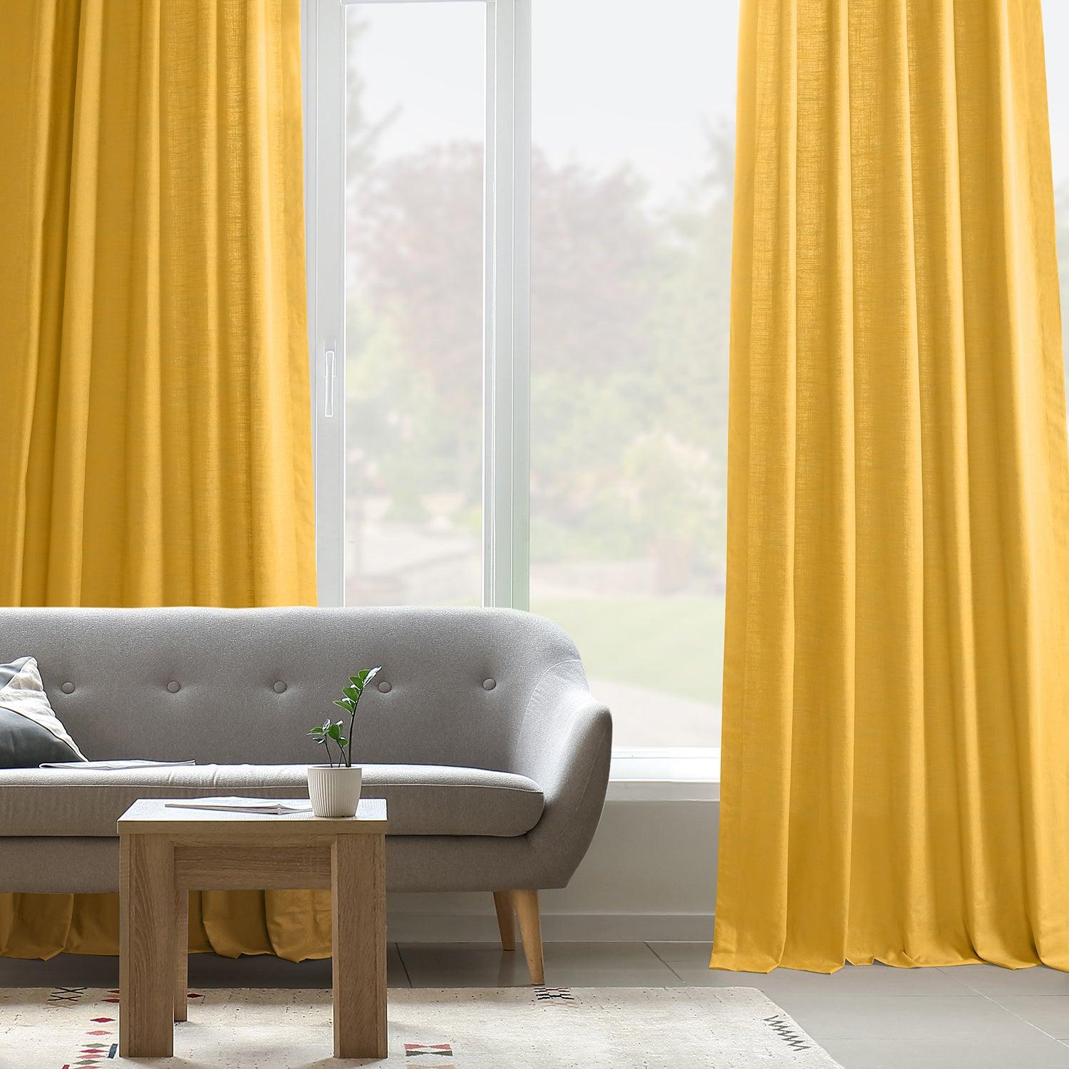 Ochre Dune Textured Cotton Custom Curtains - Premium Handmade Window Drapes for Living Room, Bedroom & Home Decor