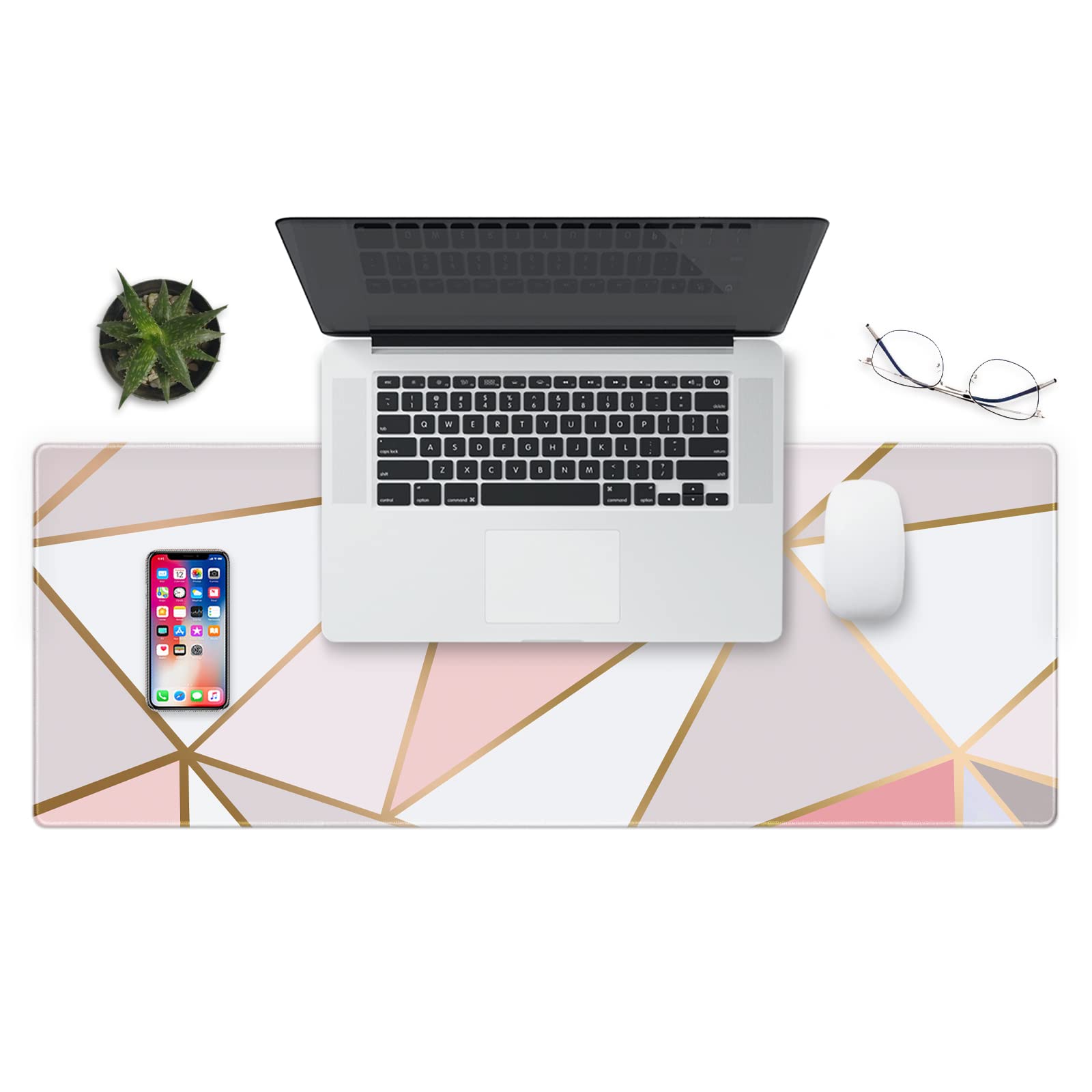 XXL Gaming Mouse Pad with Stitched Edges - Marble Design Extended Mouse Mat with Anti-Slip Rubber Base, Ergonomic Computer Mouse Pad (Rose Gold, X-Large) - Perfect for PC Gaming, Office Work & Home Desk Setup