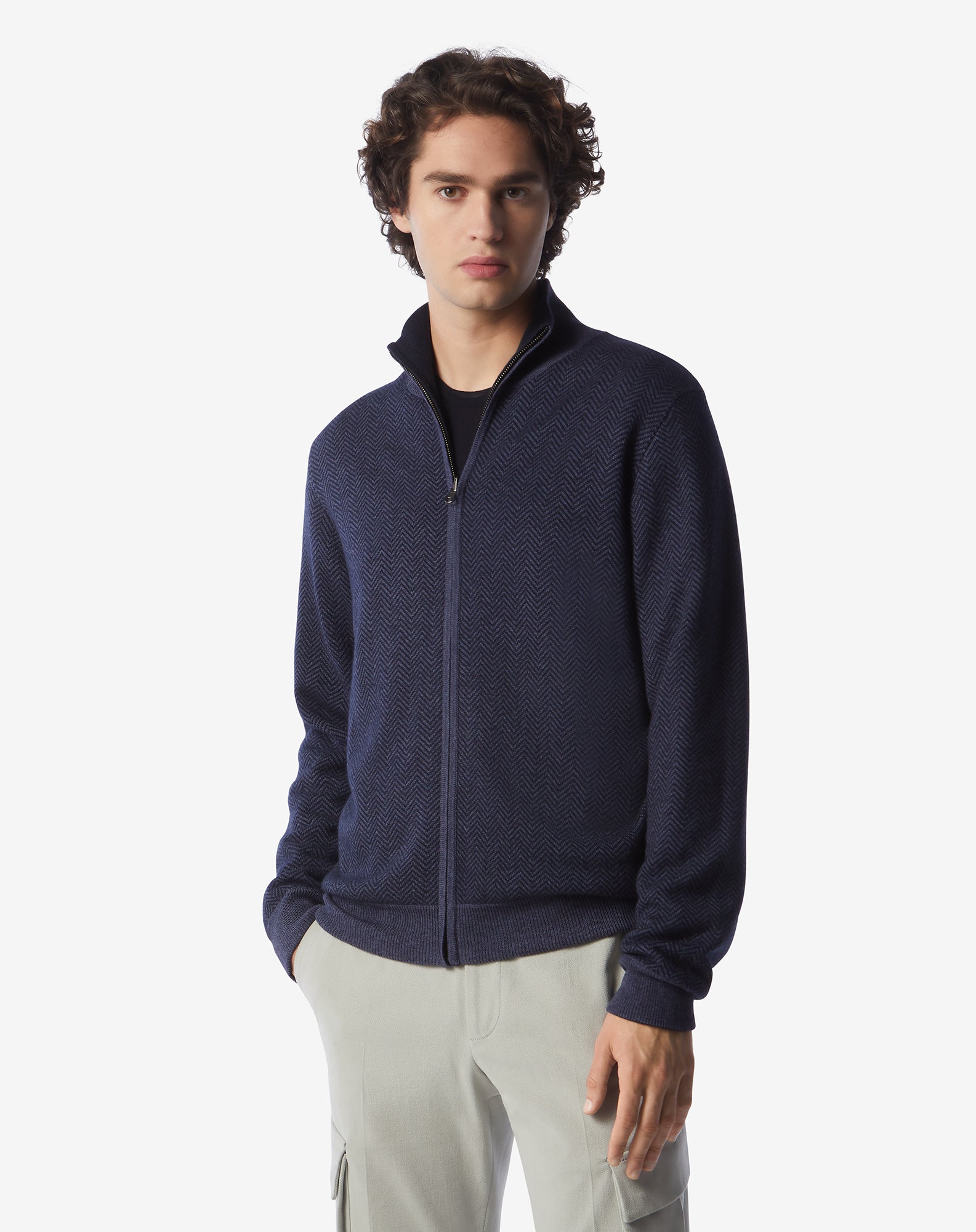 Premium Corneliani Cashmere Silk Blend Zip Knit Sweater - Navy Blue | Luxury Winter Pullover for Men | Perfect for Business Casual & Evening Events