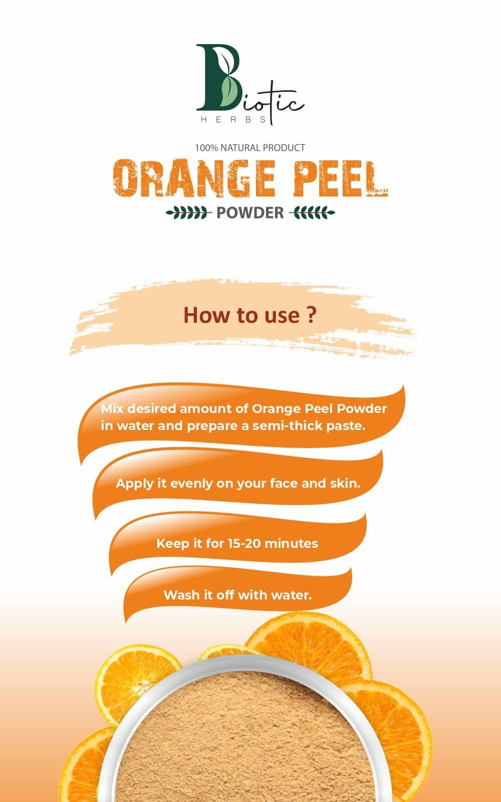 Biotic Herbs Pure Natural Organic Orange Peel Powder for Skin Whitening & Brightening - 200g | Face Mask, Glow Boost, Natural Skincare for Radiant Complexion | DIY Beauty, Spa Day, At-Home Facial Treatment