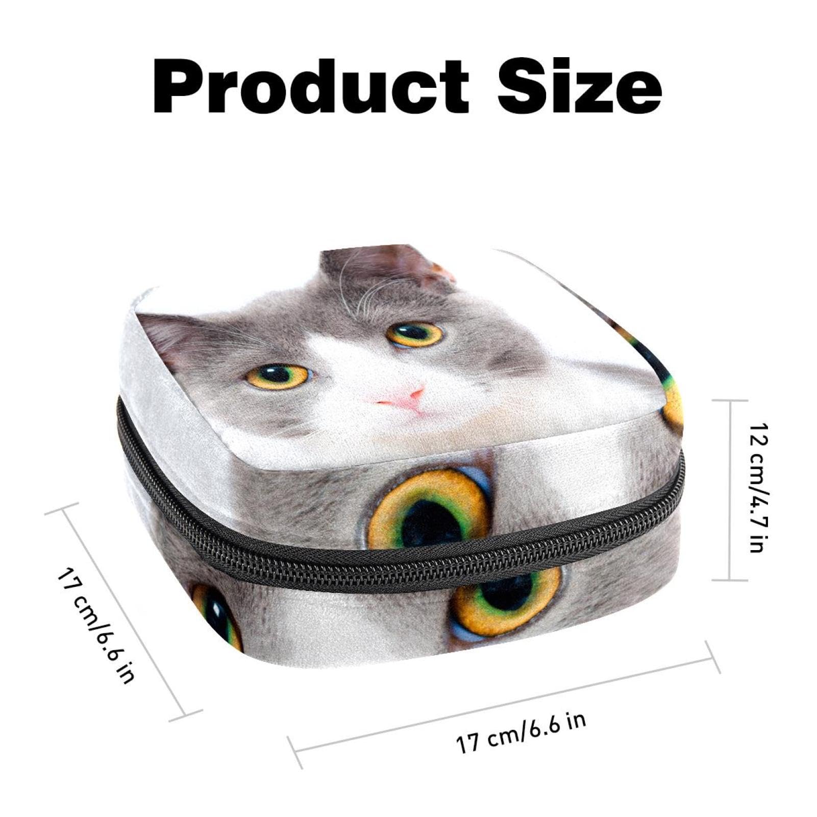 **Menstrual Cup & Pad Organizer Bag - Portable Hygienic Pouch for Women & Girls - White Cat Design - Perfect for Travel, Gym, and Daily Use**
