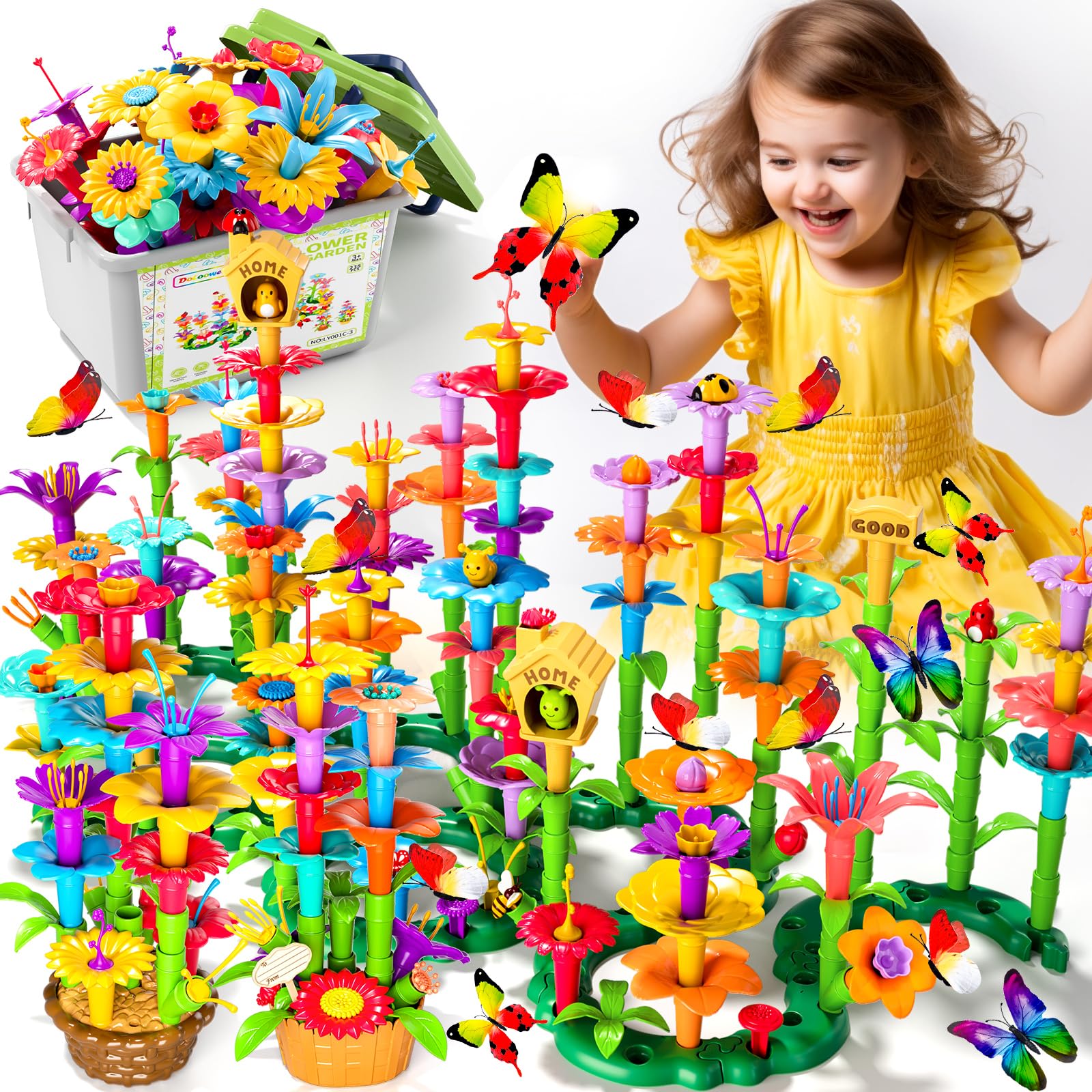 238Pcs Flower Garden Building Blocks for Kids Ages 3-7 | STEM Educational Stacking Toys for Preschool & Kindergarten | Creative DIY Construction Set for Brain Development | Perfect for Classroom Activities & Birthday Gifts