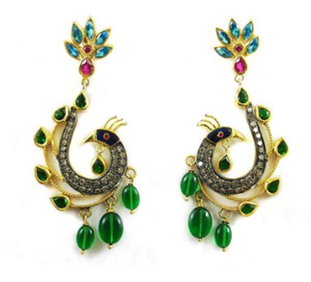 Rose Cut Earrings 4.2 TCW Topaz & Emerald - 925 Sterling Silver Vintage Style Jewelry for Women - Perfect for Weddings, Parties & Special Occasions