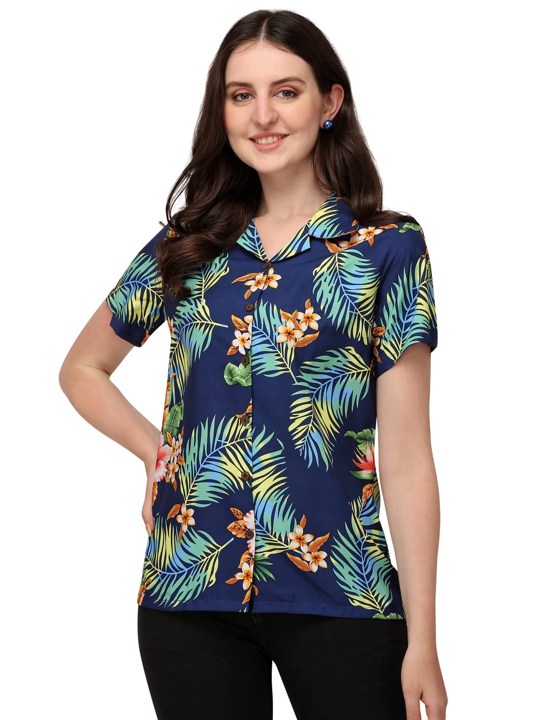 Women's Short Sleeve Casual Aloha Button Down Hawaiian Shirt - Floral Summer Beach Vacation Top for Tropical Outfits & Luau Parties