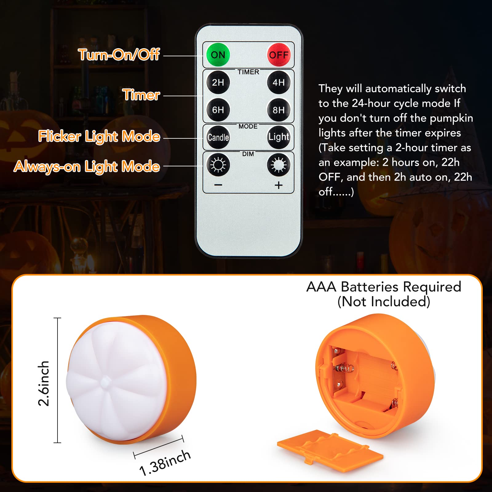 Litake Halloween Pumpkin Lights - 4 Pack LED Jack-O-Lanterns with Flickering Flame Effect, Waterproof Outdoor Decorations with Remote Control & Timer - Perfect for Porch, Yard, and Halloween Party Decor