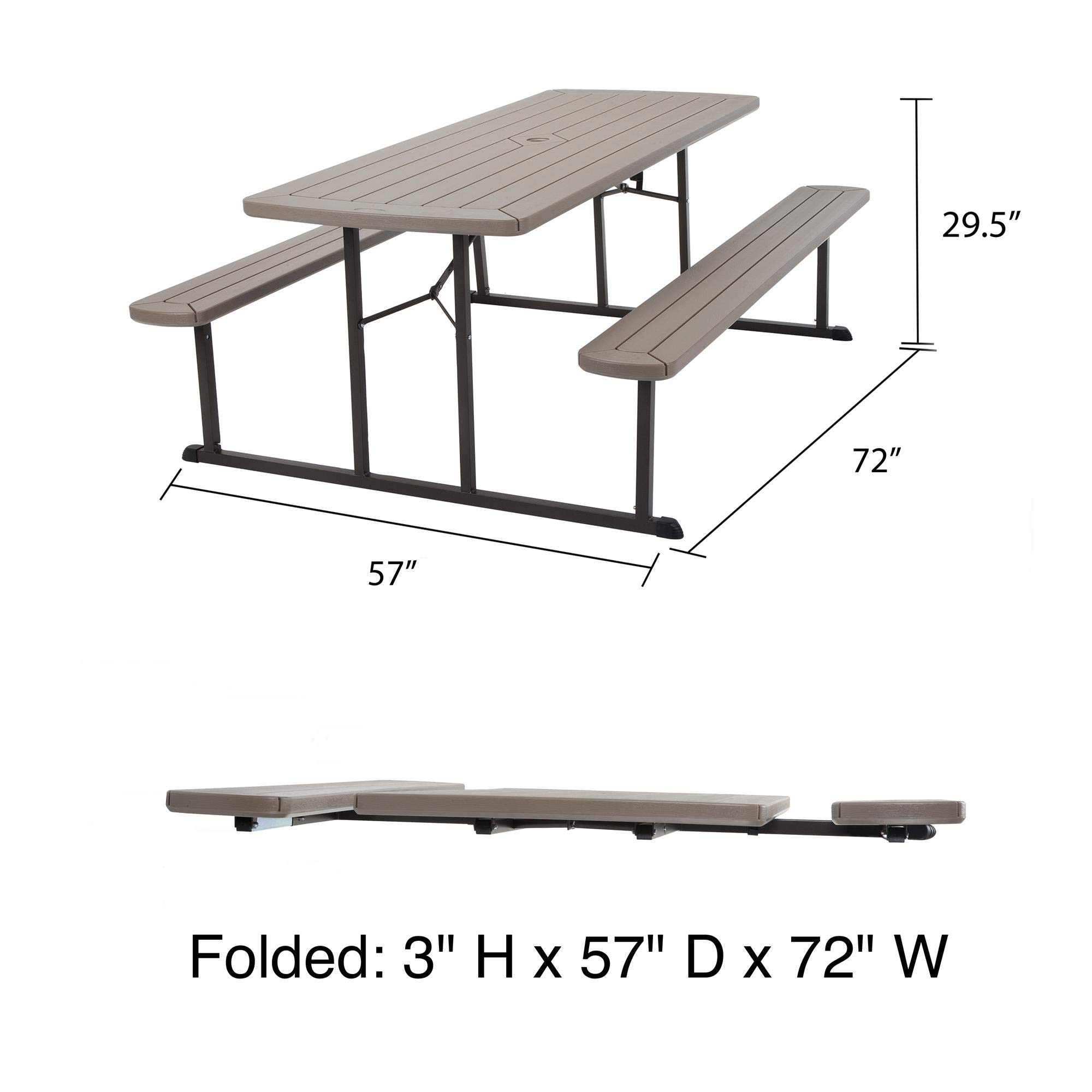 COSCO Outdoor Living 6 ft. Folding Picnic Table - Taupe Wood Grain with Brown Legs - Portable Camping, Backyard BBQ, Patio Dining & Picnic Table for Outdoor Gatherings