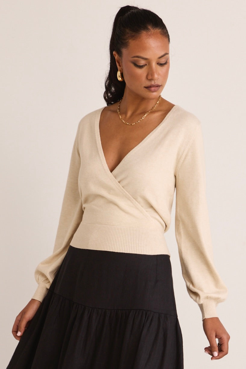 Cross My Heart Oat Ballerina Fine Knit Wrap Cardigan - Elegant Women's Lightweight Sweater for Office, Date Night & Casual Wear