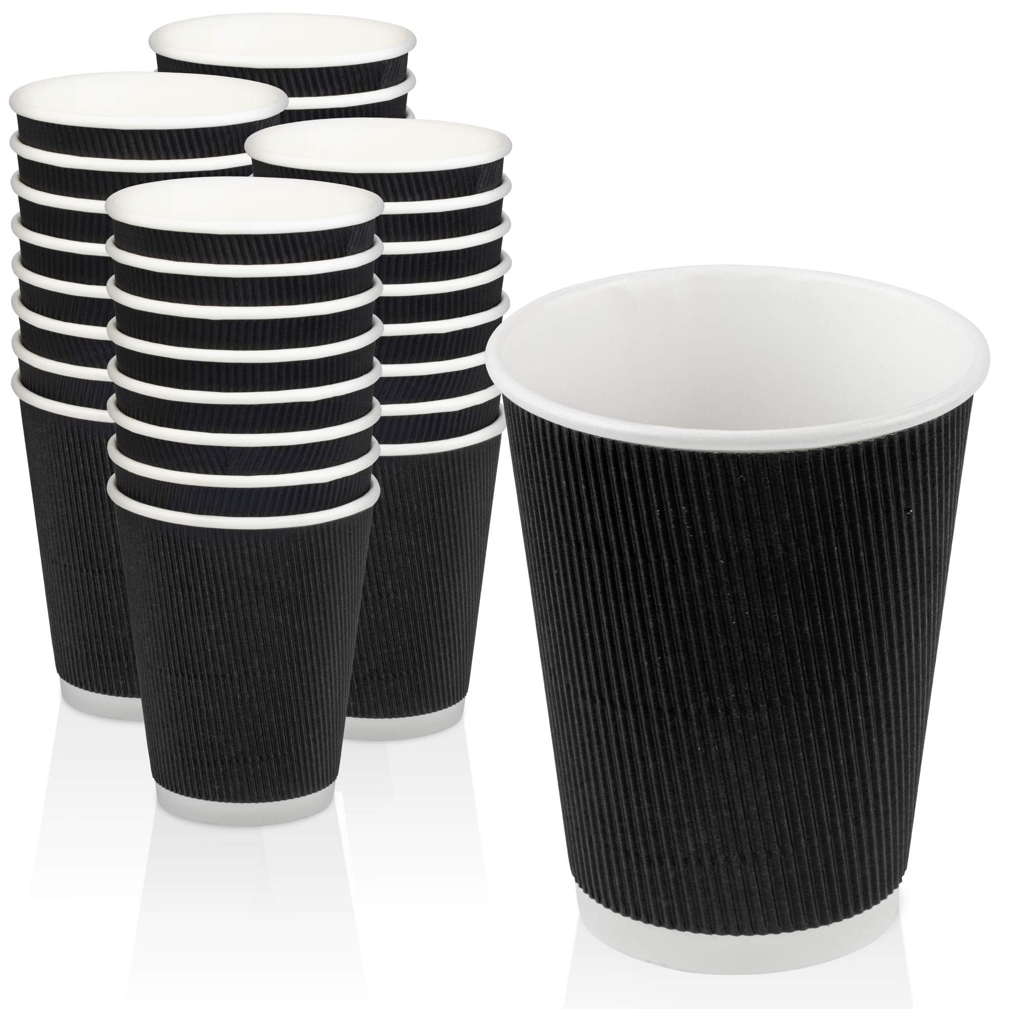 500-Pack 12 oz Black Disposable Coffee Cups - Triple Wall Insulated Hot Beverage Cups for Coffee, Hot Chocolate & Tea | Leak-Proof Corrugated Design for Travel, Office & Home Use (Lids Not Included)