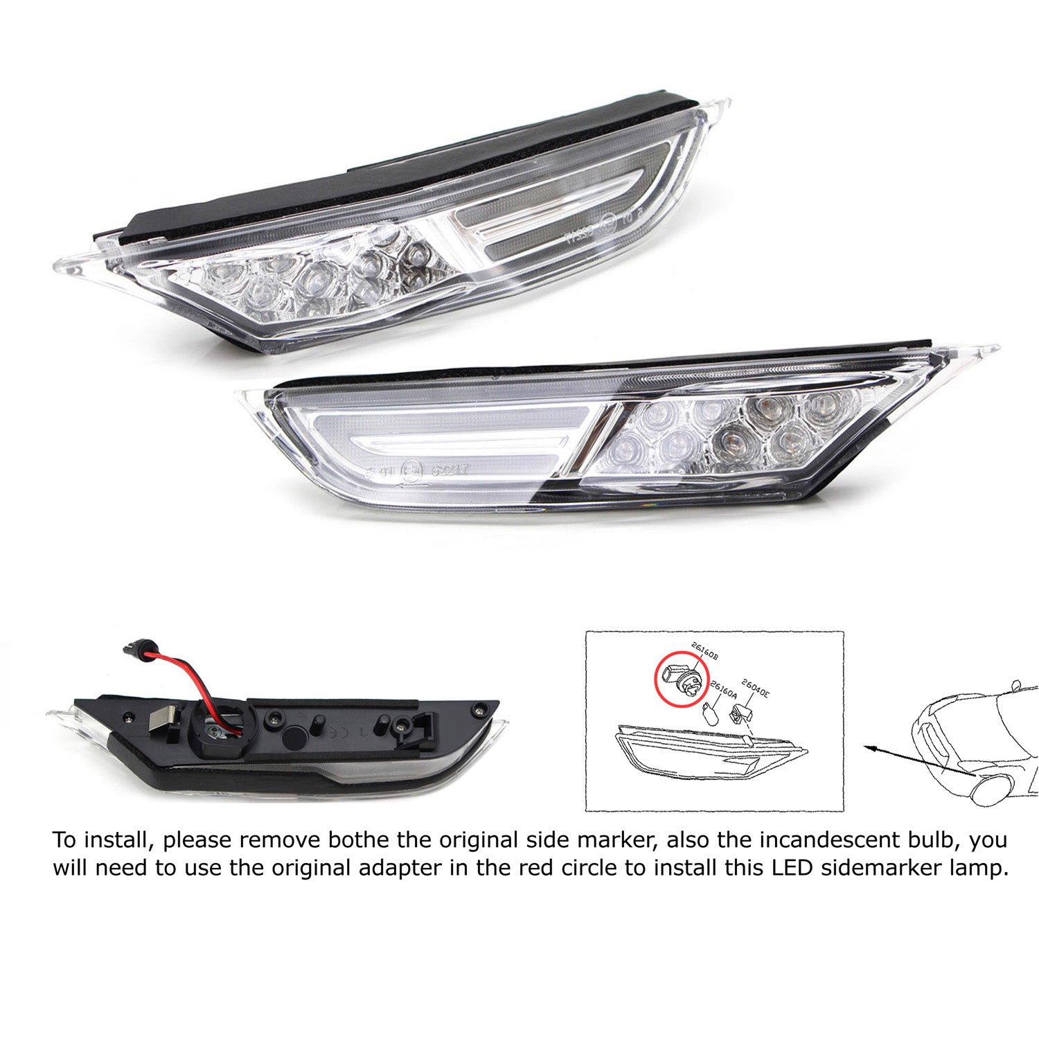 2007-2022 Nissan GTR Clear Lens 3D Amber Full LED Front Side Marker Light Kit - High Visibility Safety Lights for Night Driving & Car Customization