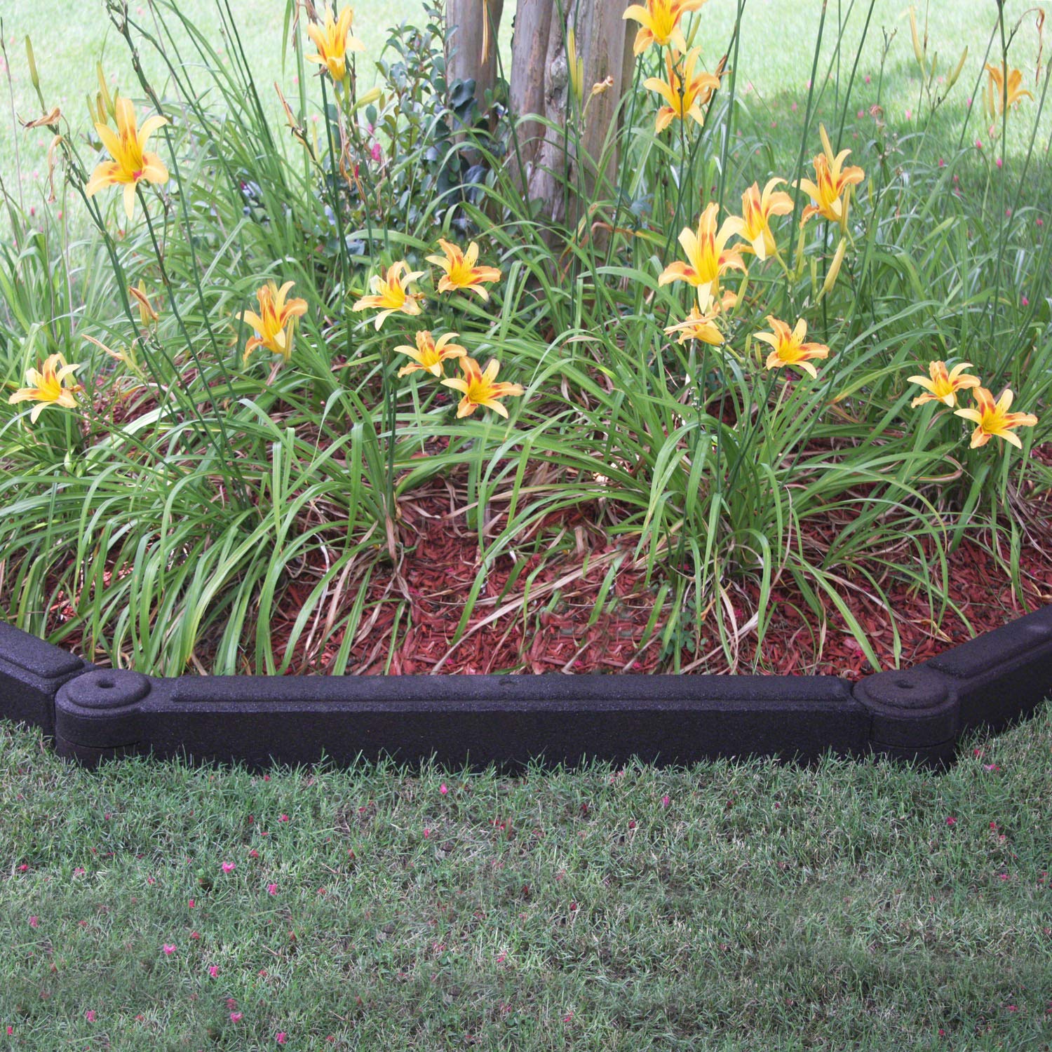 4 Foot Rubber Landscape Edging Border - Pack of 4 - Durable Brown Garden Edging for Lawns, Flower Beds & Playgrounds - Perfect for Yard Decoration & Safety Barriers