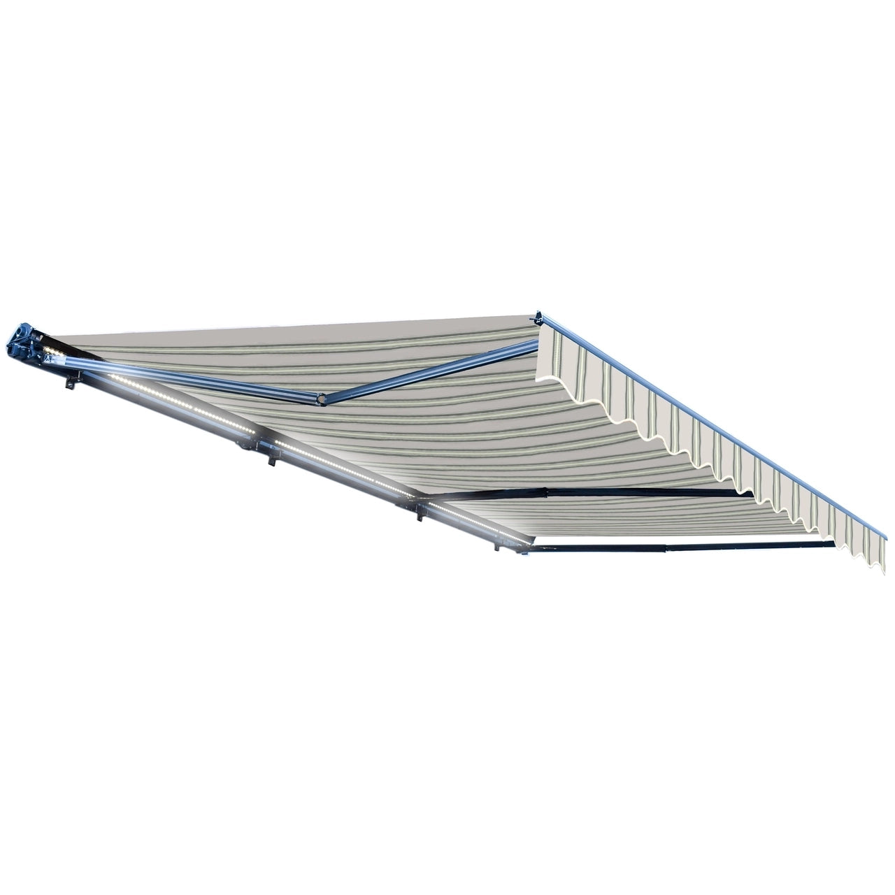 Aleko 10x8 Feet Half Cassette Motorized Retractable LED Patio Awning - Waterproof Outdoor Sun Shade with Multi-Striped Green Design for Deck, Garden, and Backyard Relaxation