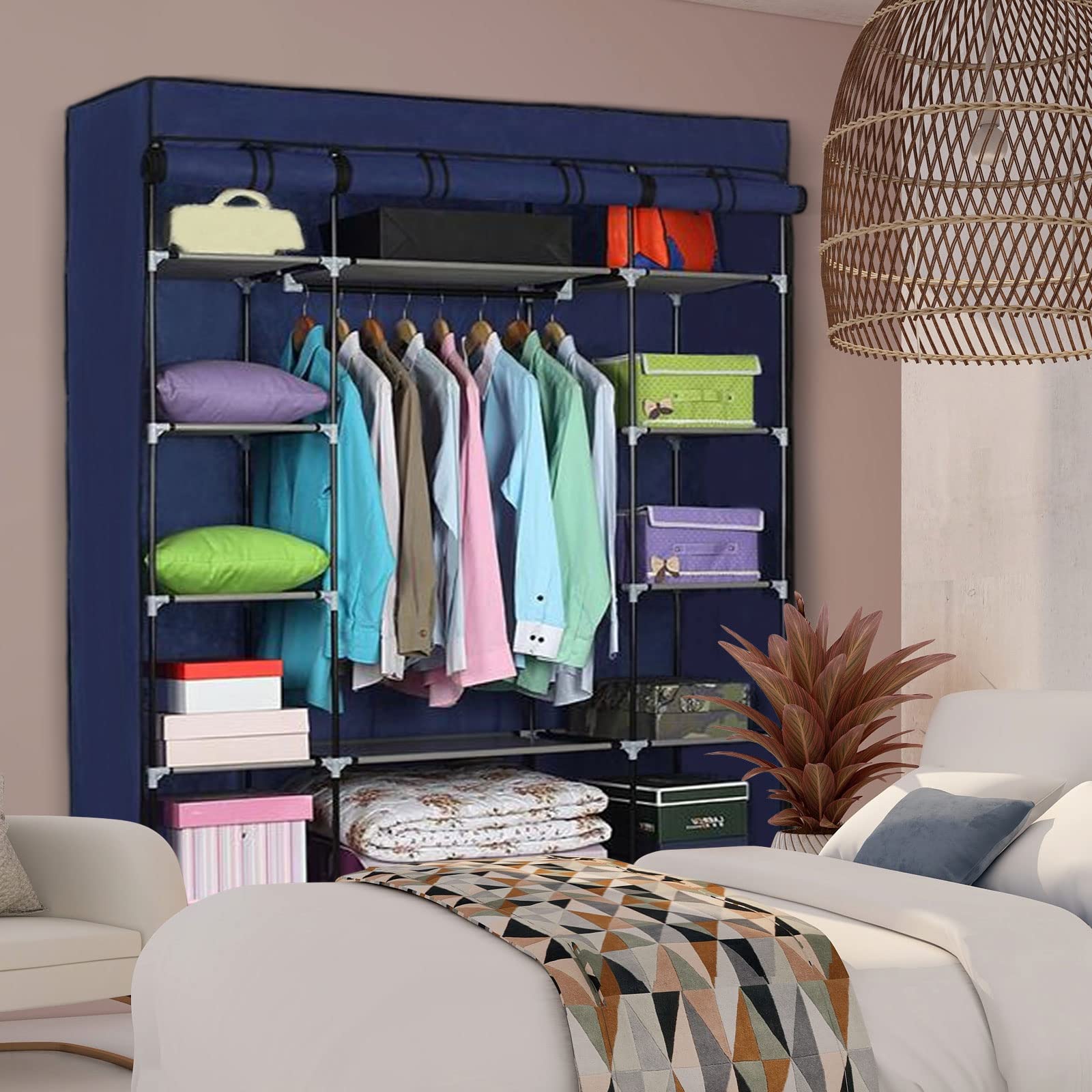 BNSPLY 67 Inch Portable Wardrobe Closet - Non-Woven Fabric Storage Organizer for Clothes, 52