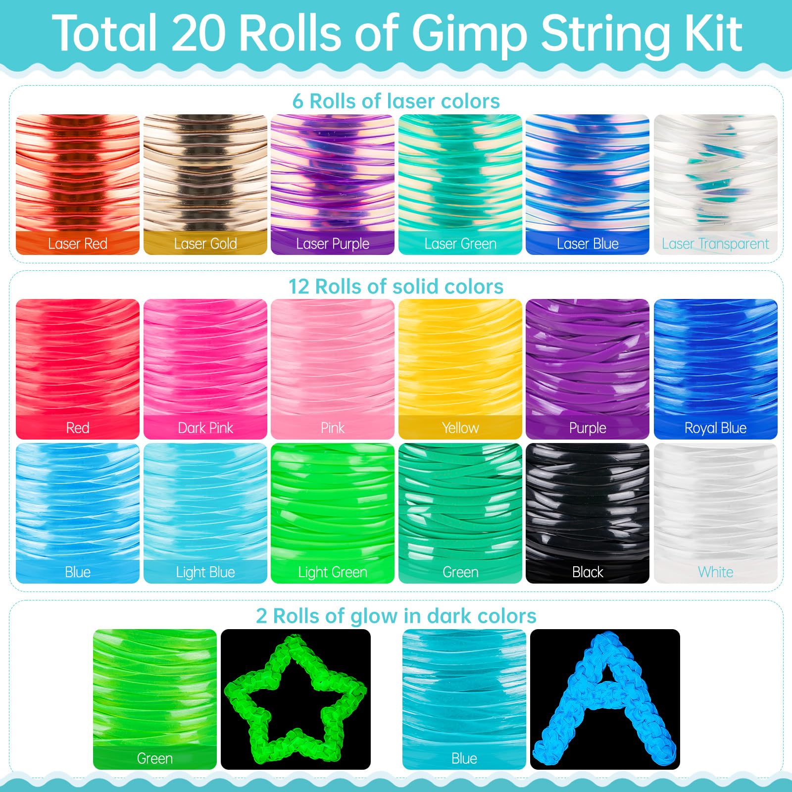 Boondoggle String Kit - 20 Rolls Gimp Lanyard Cord (1200ft) for Keychain & Bracelet Crafts