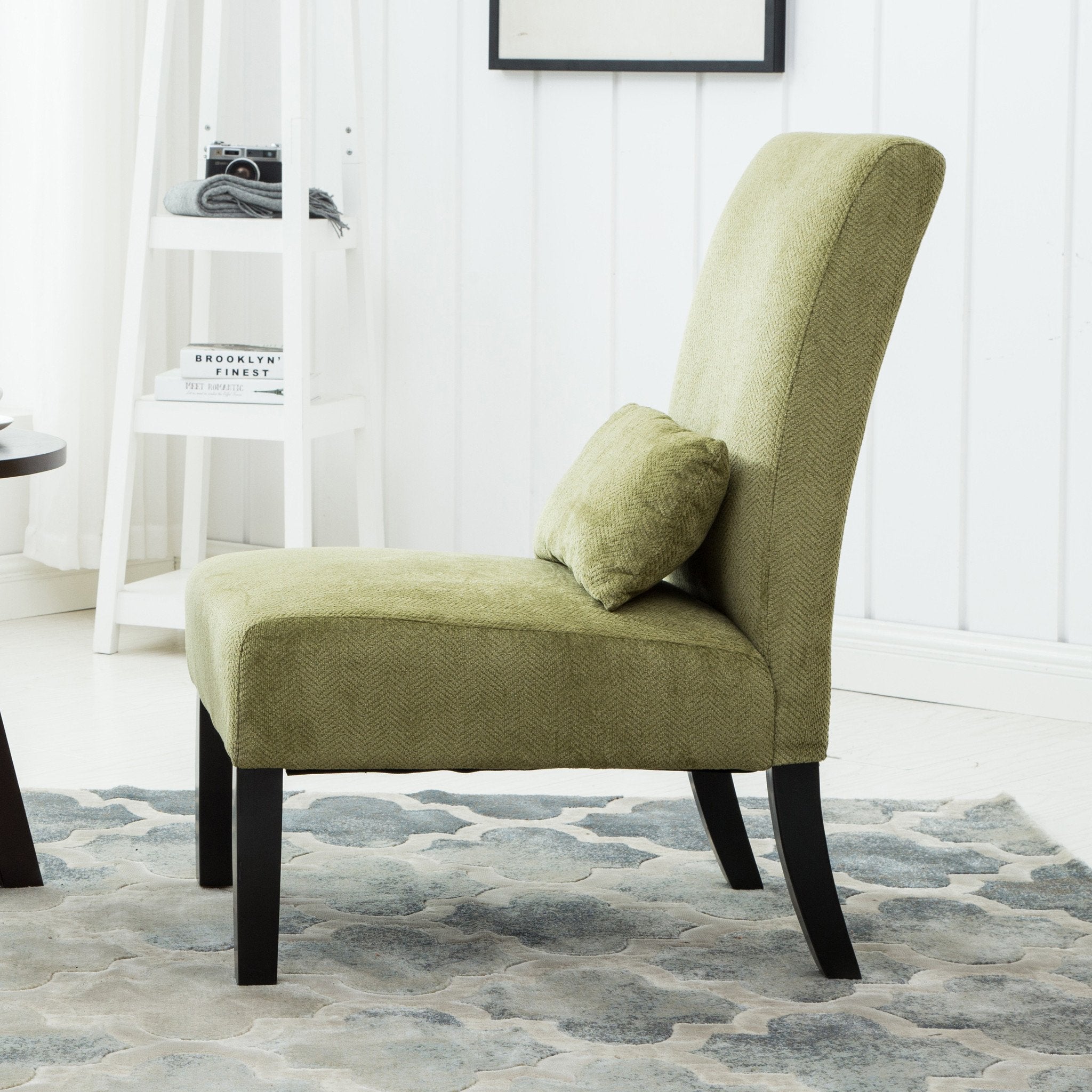 Roundhill Furniture Pisano Chenille Fabric Armless Contemporary Accent Chair with Matching Kidney Pillow - Modern Living Room Seating for Small Spaces, Home Office & Reading Nook