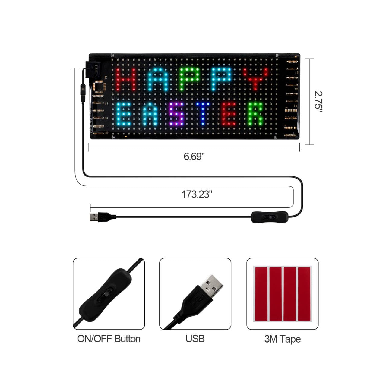 Programmable LED Scrolling Sign - 5V USB Powered, APP Controlled DIY Text & Pattern Display - 6.69x2.75