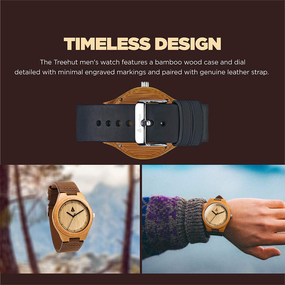 Wooden Watches for Men - Japanese Quartz Movement, Leather Straps - Stylish Wooden Wristwatch for Outdoor & Office Wear