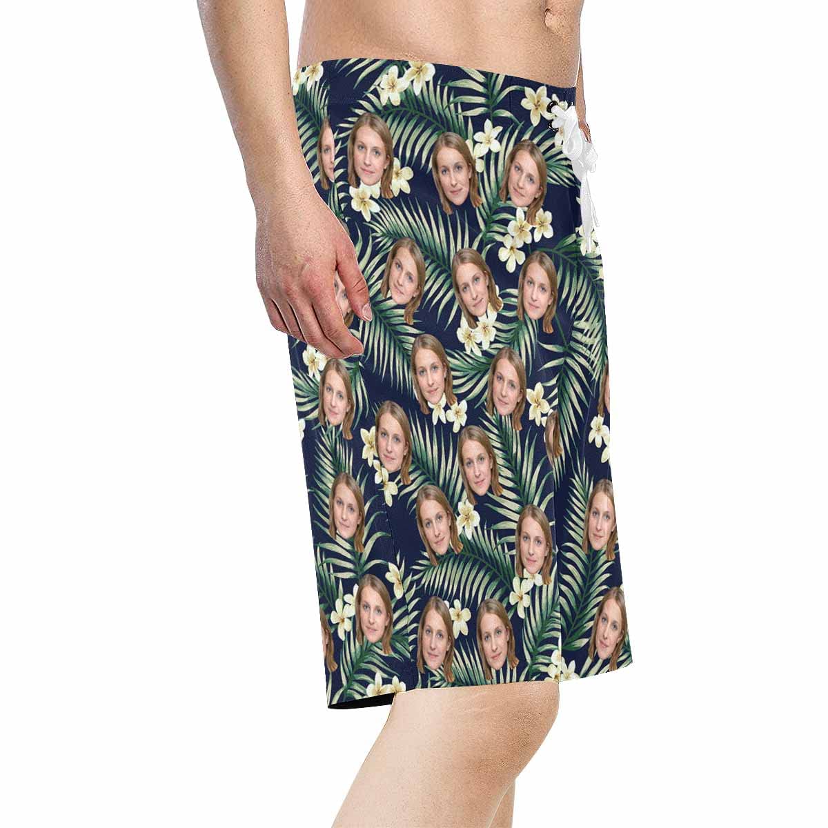 Custom Men's Swim Trunks with Girlfriend/Wife Face Print - Quick Dry Beach Board Shorts for Summer Swimming, Surfing & Vacation
