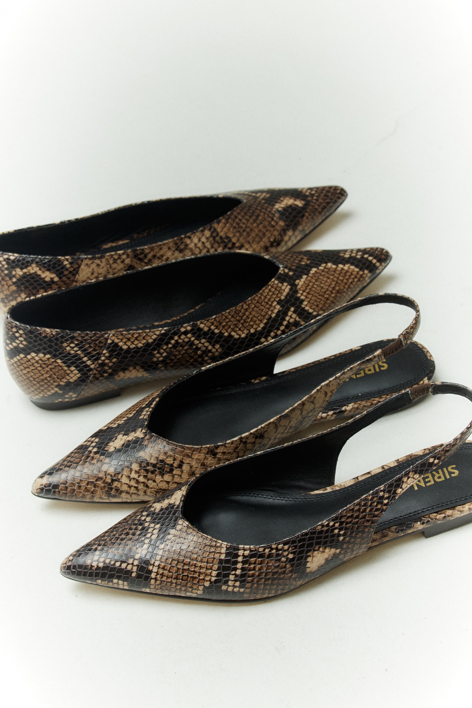 Lorie Slingback Flats - Brown Snake Leather Women's Comfortable Dress Shoes for Work, Party & Evening Wear