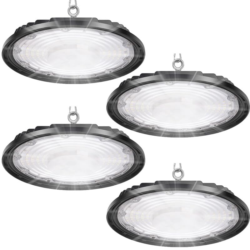 150W LED High Bay Light - 22500LM 6500K Cool White IP65 Waterproof Shop & Garage Lighting (4-Pack) - Ideal for Factories, Warehouses, Workshops & Commercial Spaces