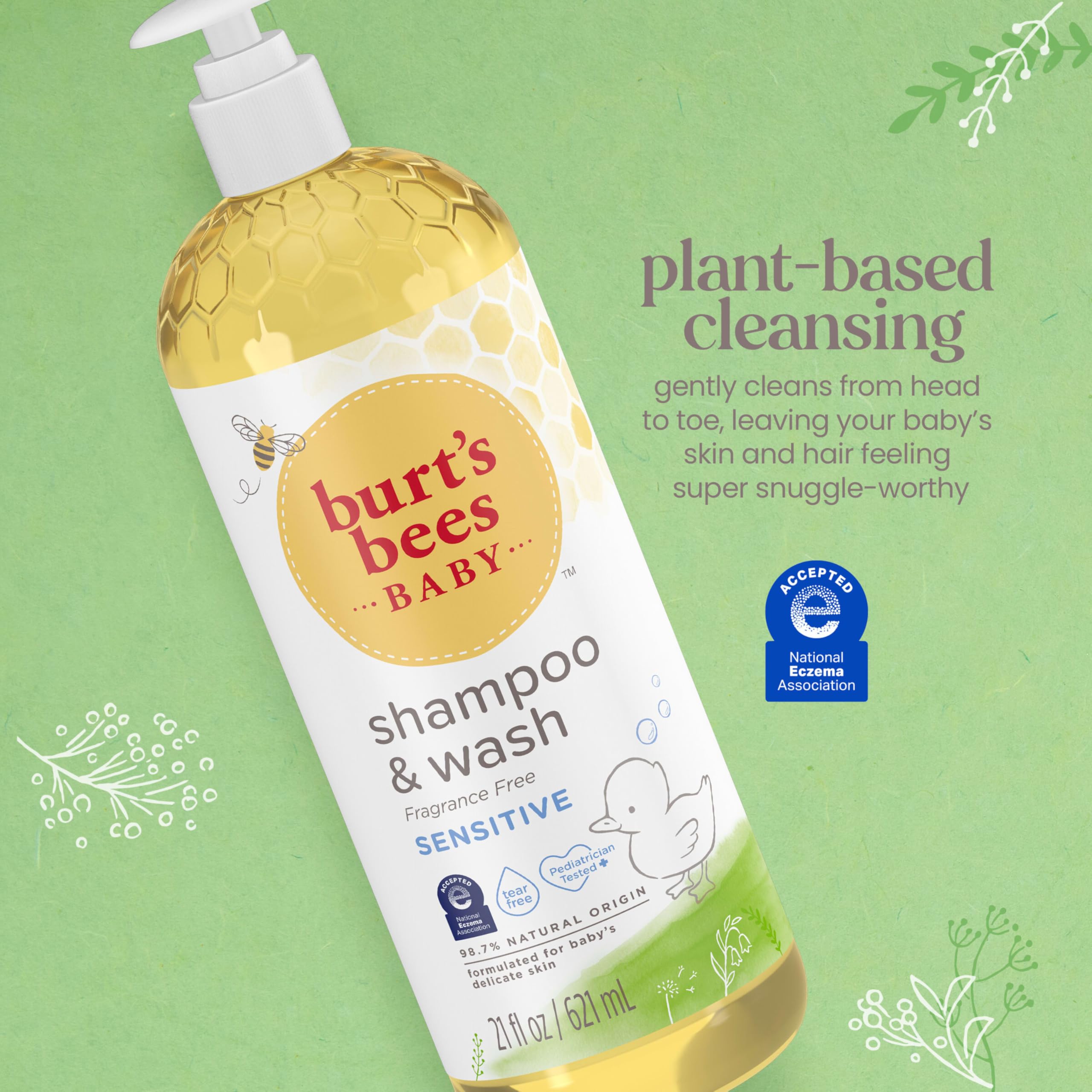 Burt's Bees Baby Shampoo & Body Wash for Sensitive Skin - Fragrance Free, Tear Free, Pediatrician Tested, 98.9% Natural Origin, 21 Fl Oz - Gentle Cleansing for Newborns & Toddlers During Bath Time