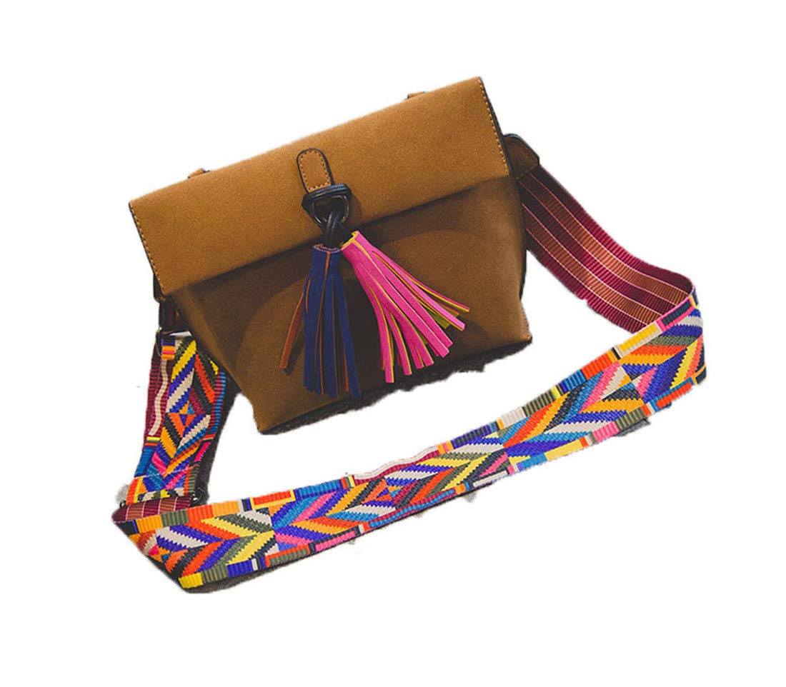 Andongnywell Women's Nubuck Leather Medium Shoulder Bag - Mini Crossbody Purse with Adjustable Colorful Strap & Tassel Decoration - Perfect for Work, Travel & Daily Use