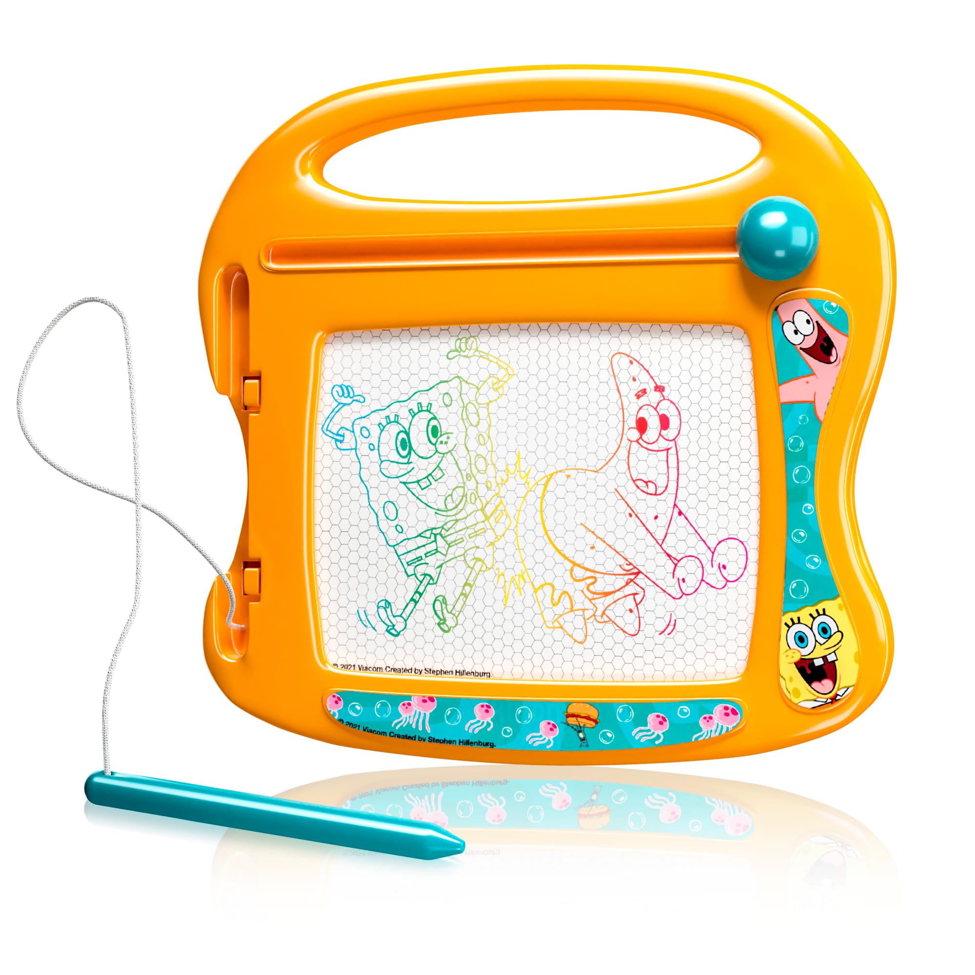 Spongebob Squarepants Magnetic Drawing Board for Kids - Reusable Erasable Doodle Pad, Magic Sketch Toy with Stylus - Perfect Travel Activity for Toddlers & Preschoolers - Fun Creative Gift for Home, Car & Airplane Trips (Orange)